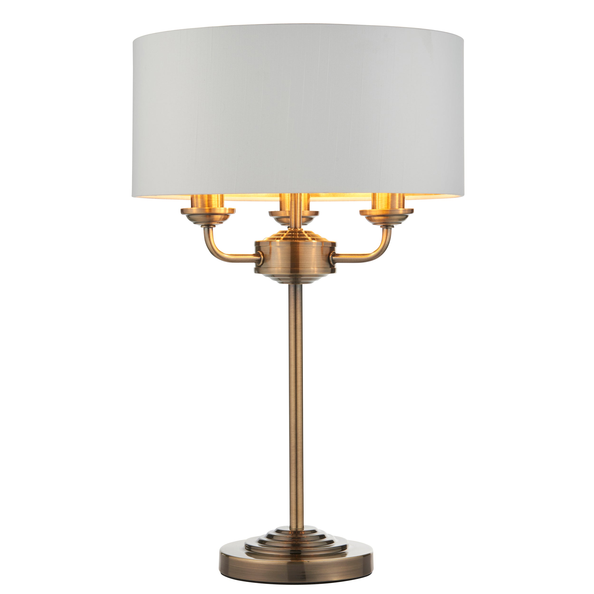 Highclere 3 Table Lamp Antique Brass - Steel / Fabric / Glass | Migo Interiors