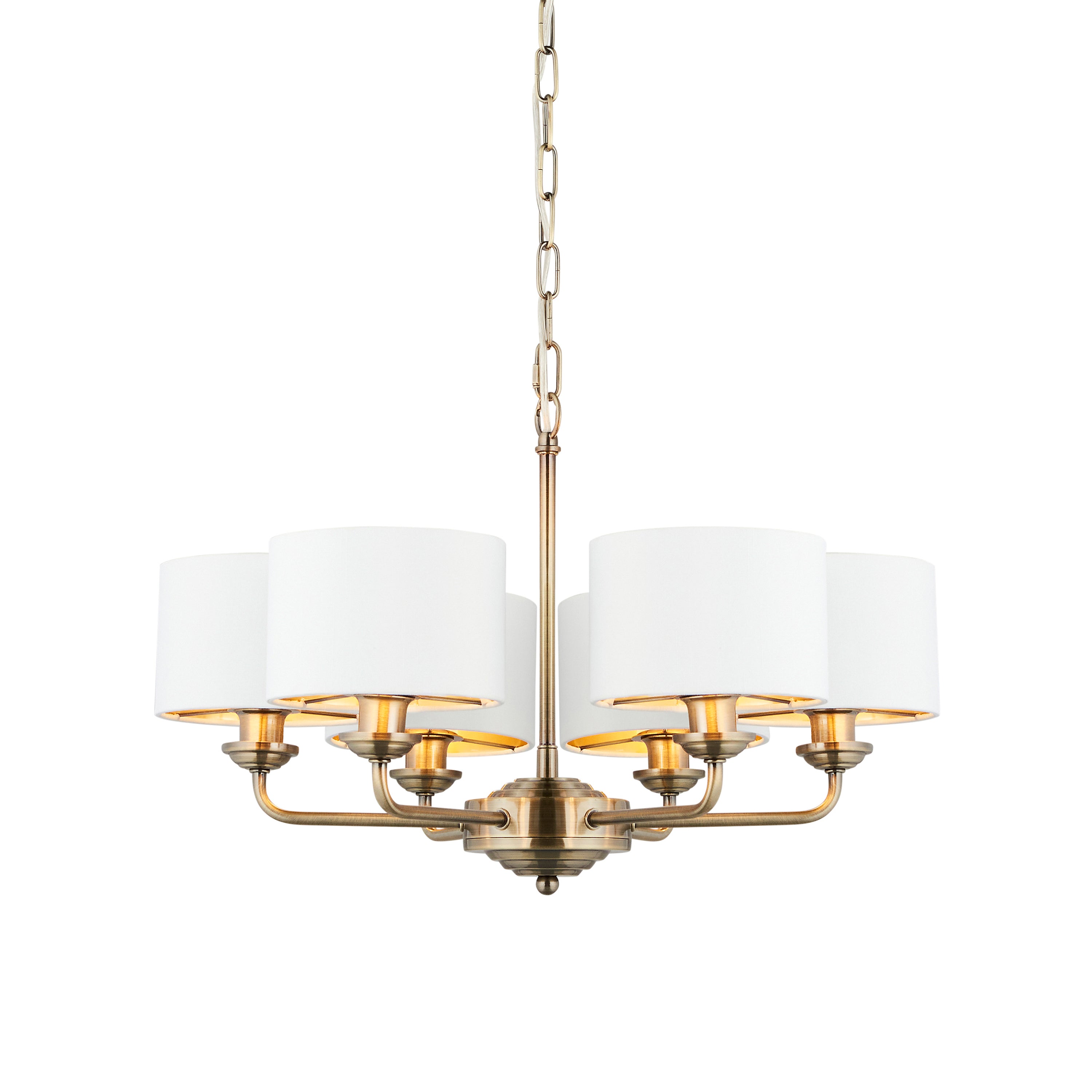 Highclere 6 Pendant Light Antique Brass 500-1855mm - Steel / Fabric | Migo Interiors