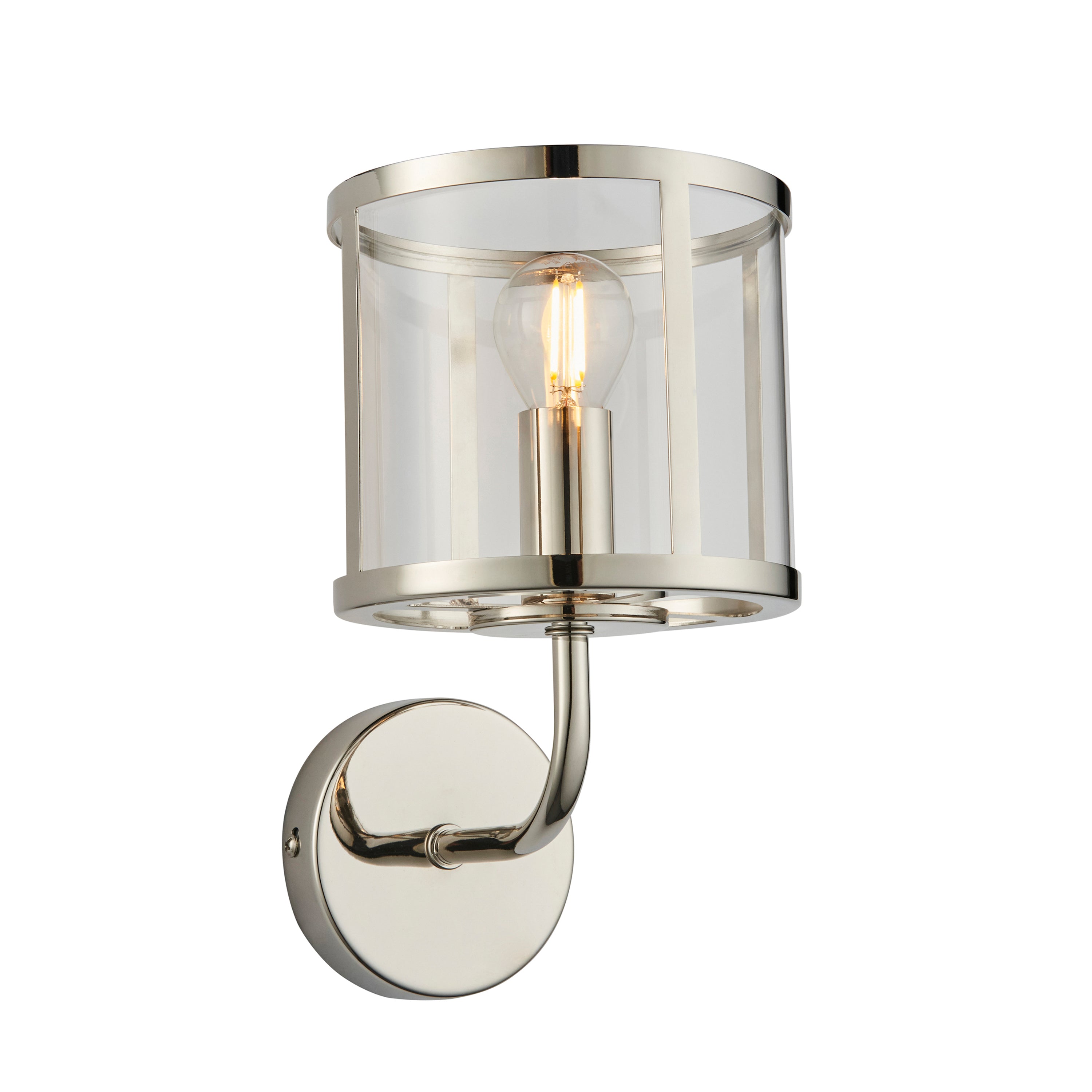 Hopton 1 Wall Light Bright Nickel - Steel / Glass | Migo Interiors