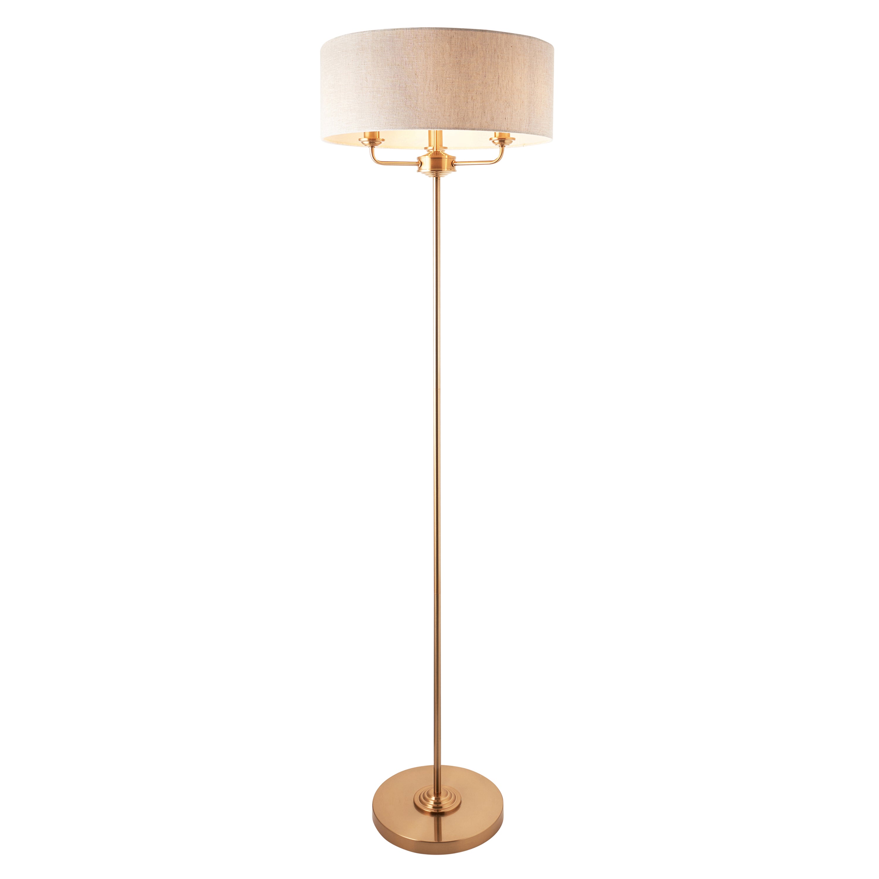 Highclere 3 Floor Lamp Vintage Brass - Fabric / Steel | Migo Interiors