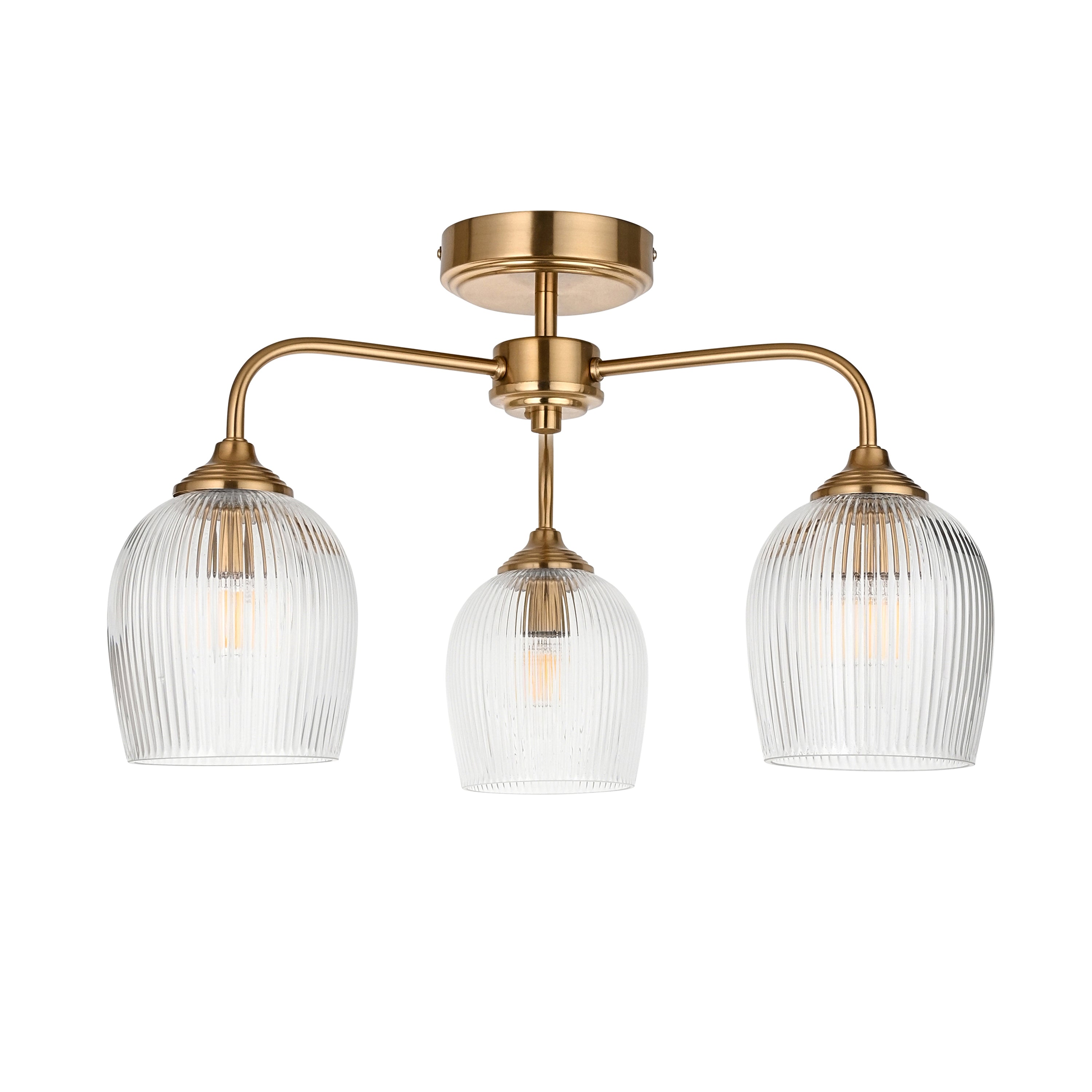 Ashcroft Ribbed Ceiling 3 Light Brushed Aged Brass