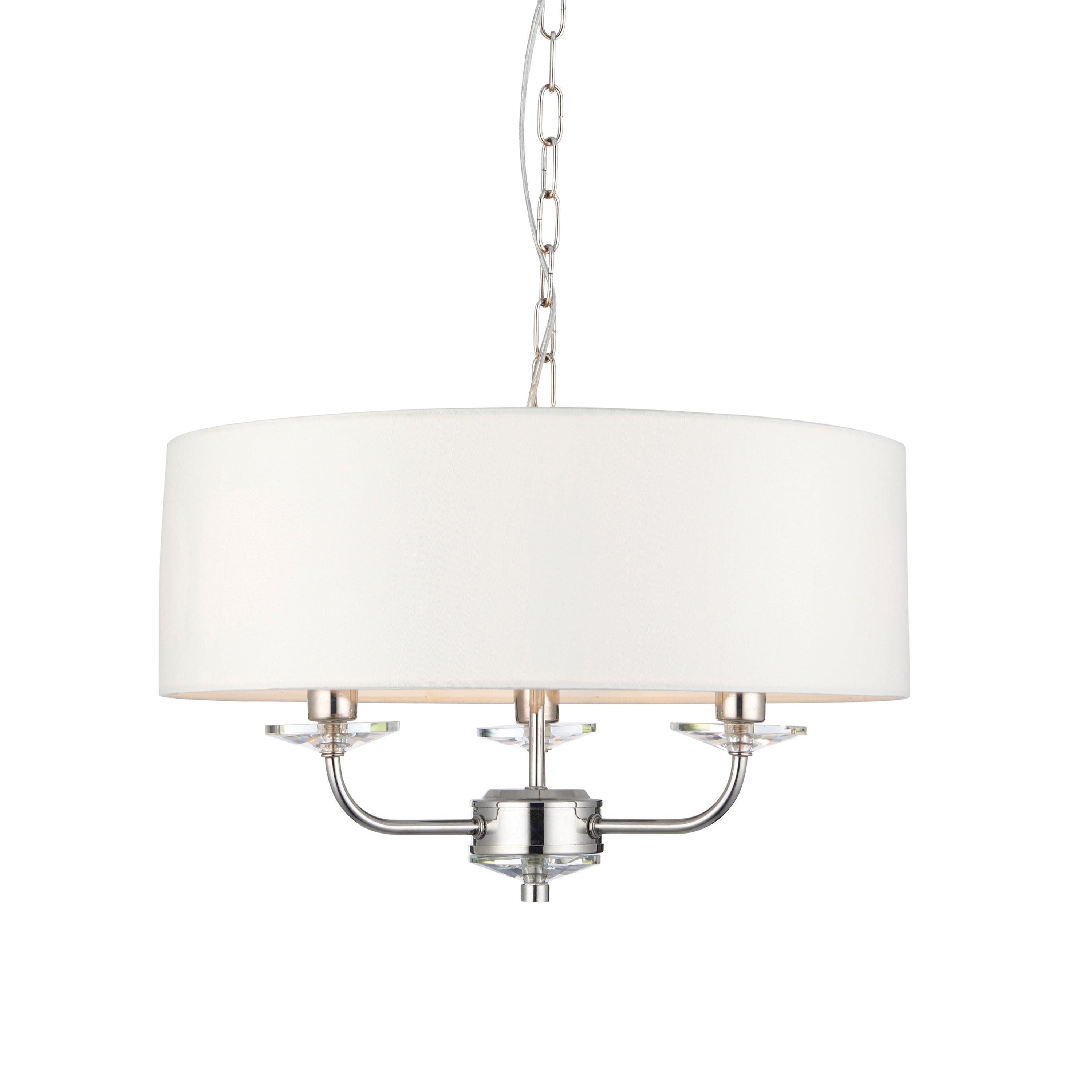 Nixon 3 Pendant Light Bright Nickel - Crystal Glass / Fabric / Steel | Migo Interiors