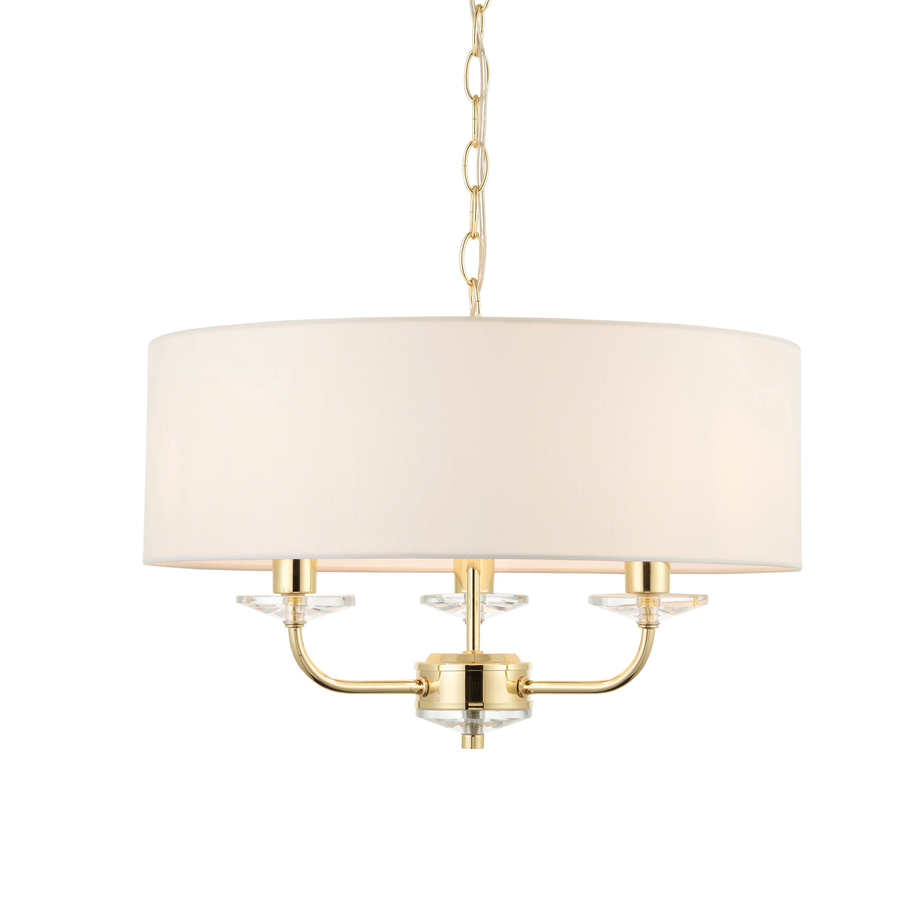 Nixon 3 Pendant Light Brass - Crystal Glass / Fabric / Steel | Migo Interiors