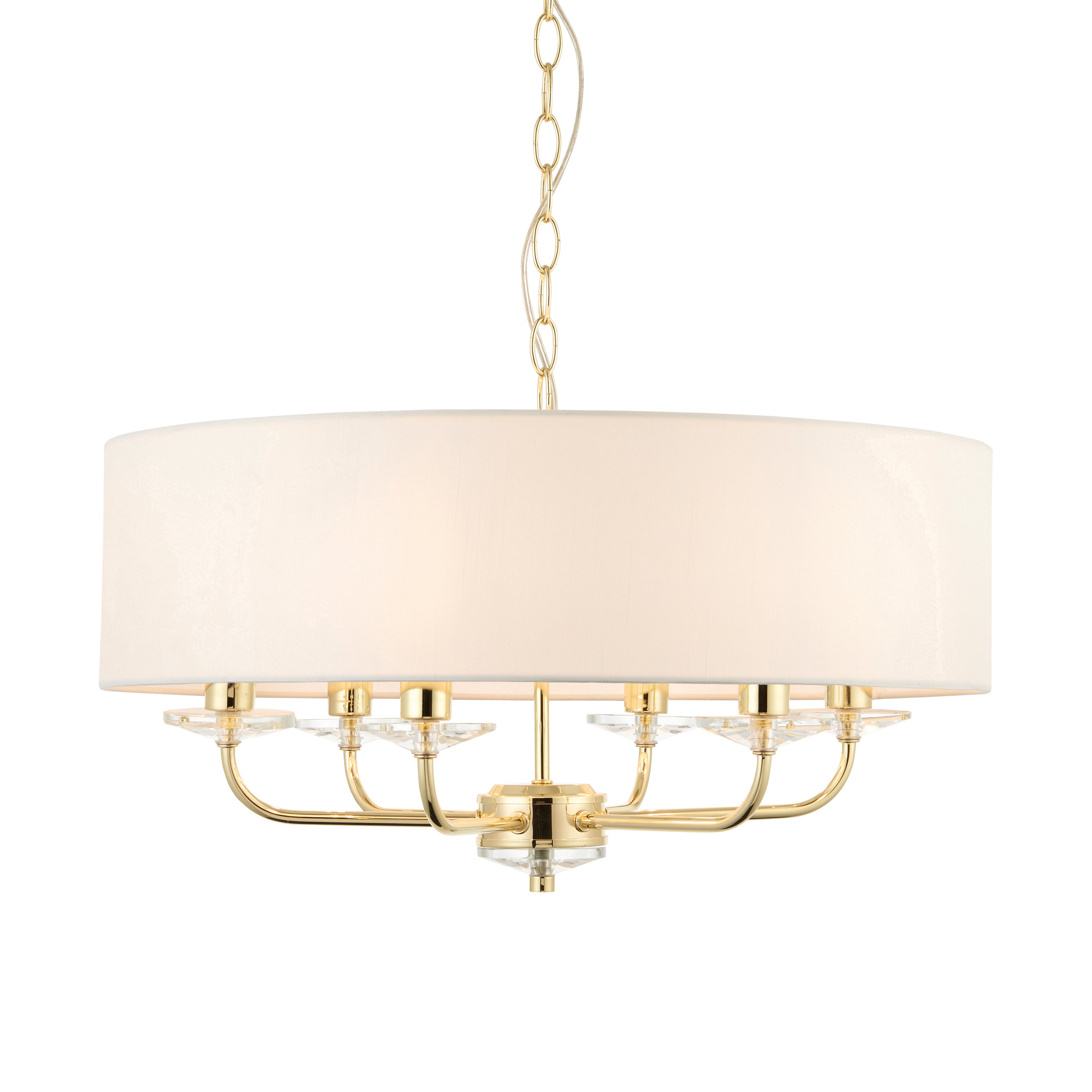 Nixon 6 Pendant Light Brass - Crystal Glass / Fabric / Steel | Migo Interiors