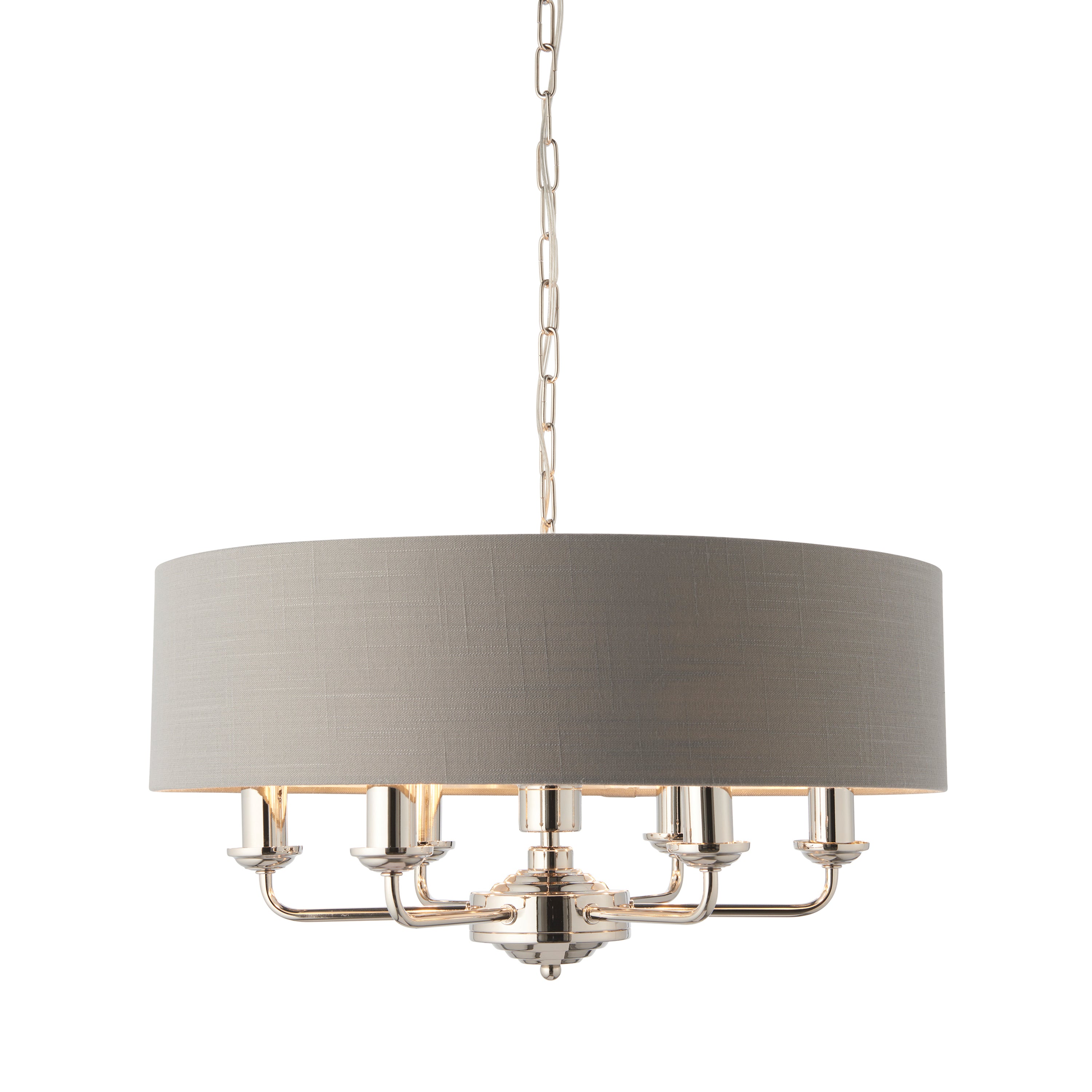 Highclere 6 Pendant Lght Nckl & Chrcoal 350-1200mm - Fabric / Steel | Migo Interiors