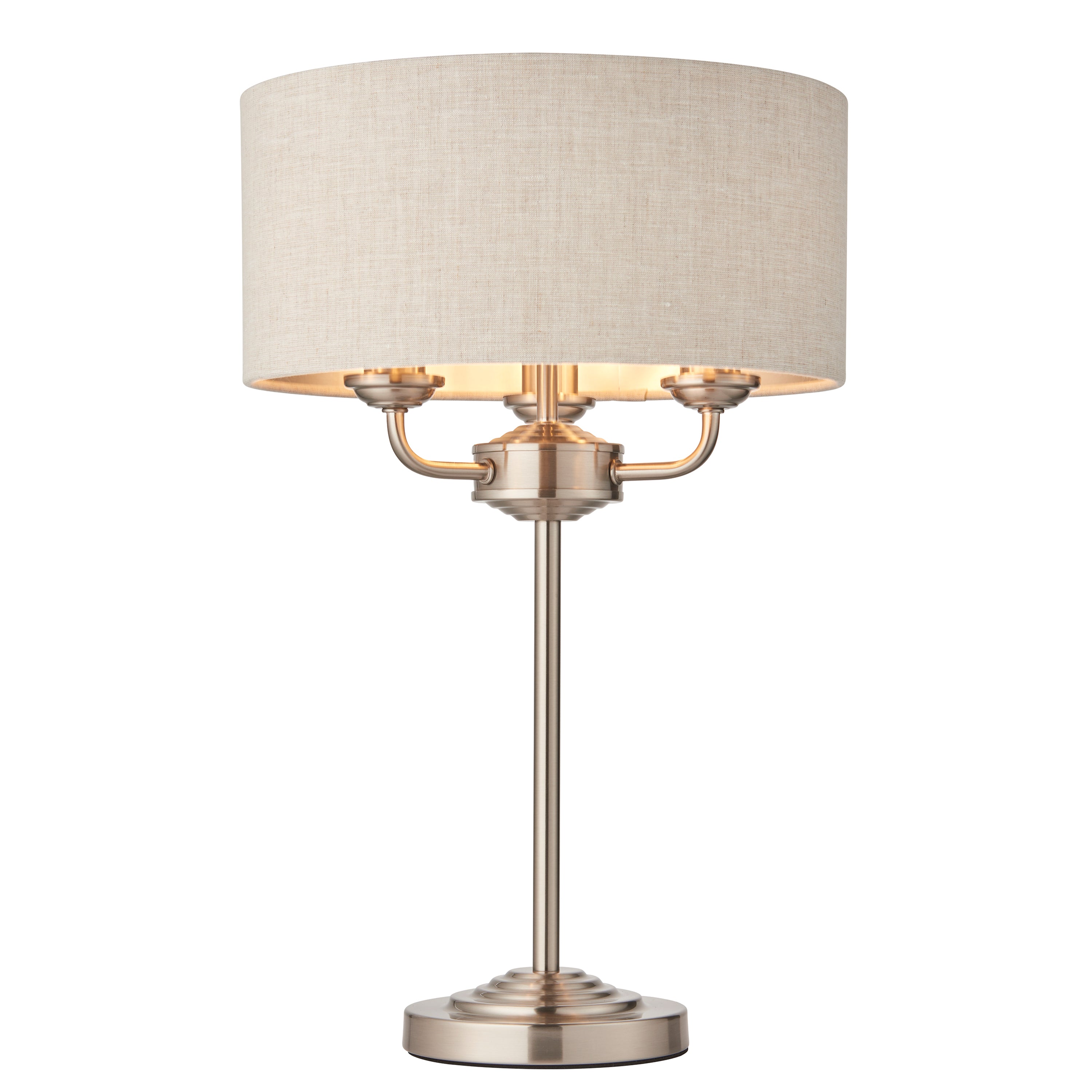 Highclere 3 Table Light Chrome & Natural Linen - Steel / Fabric | Migo Interiors