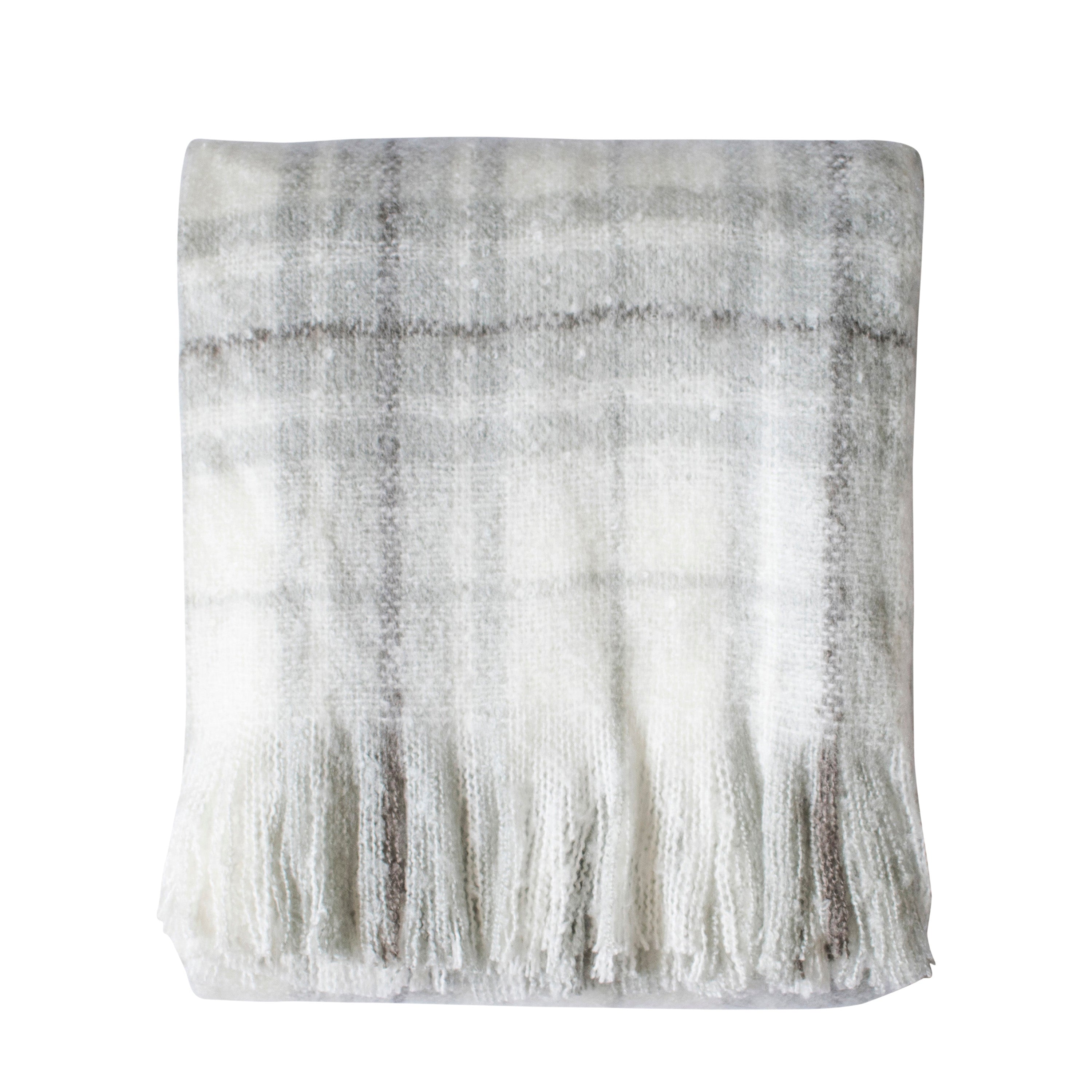 Check Faux Mohair Throw Grey - Acrylic | Migo Interiors
