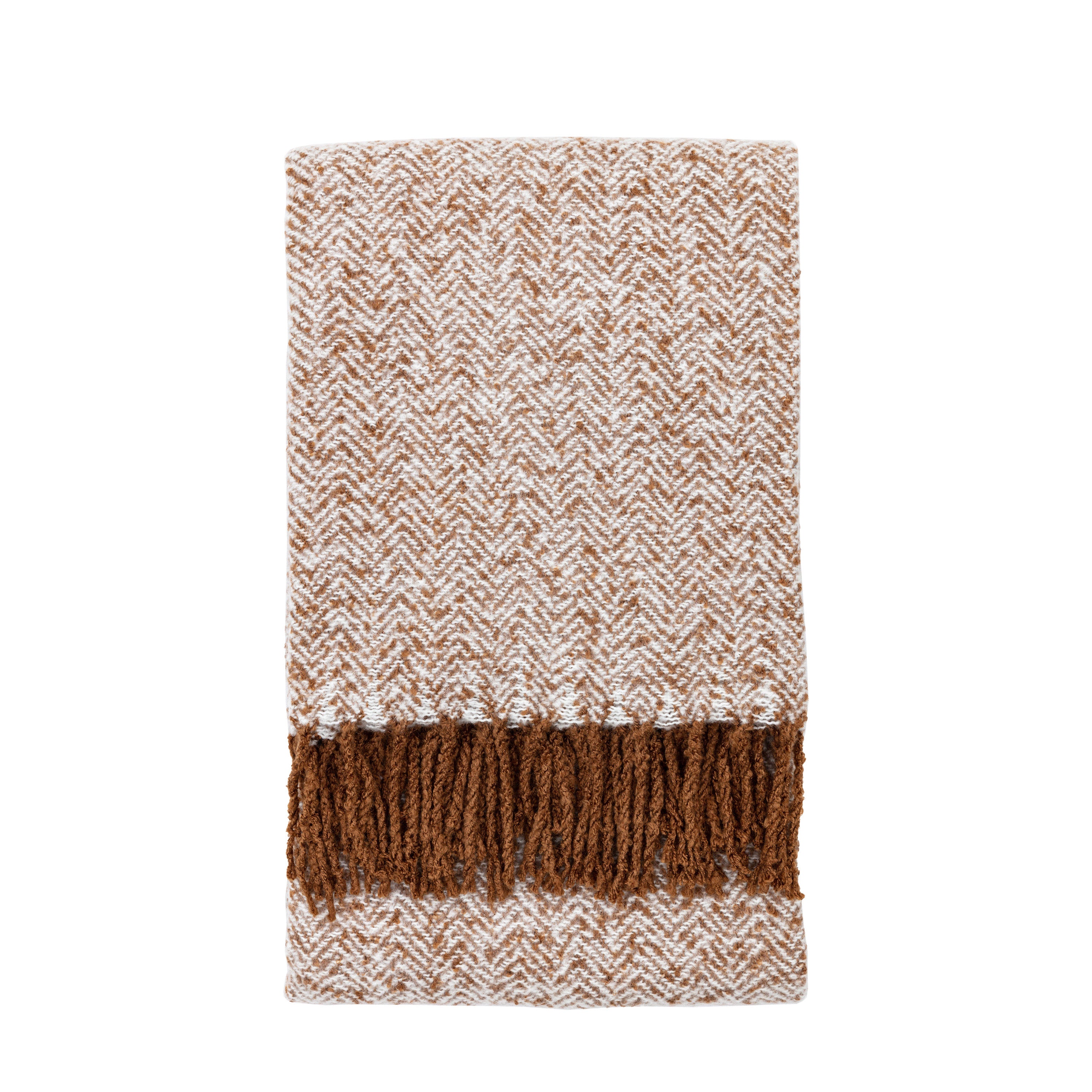 Herringbone Faux Mohair Throw Tan - Acrylic | Migo Interiors