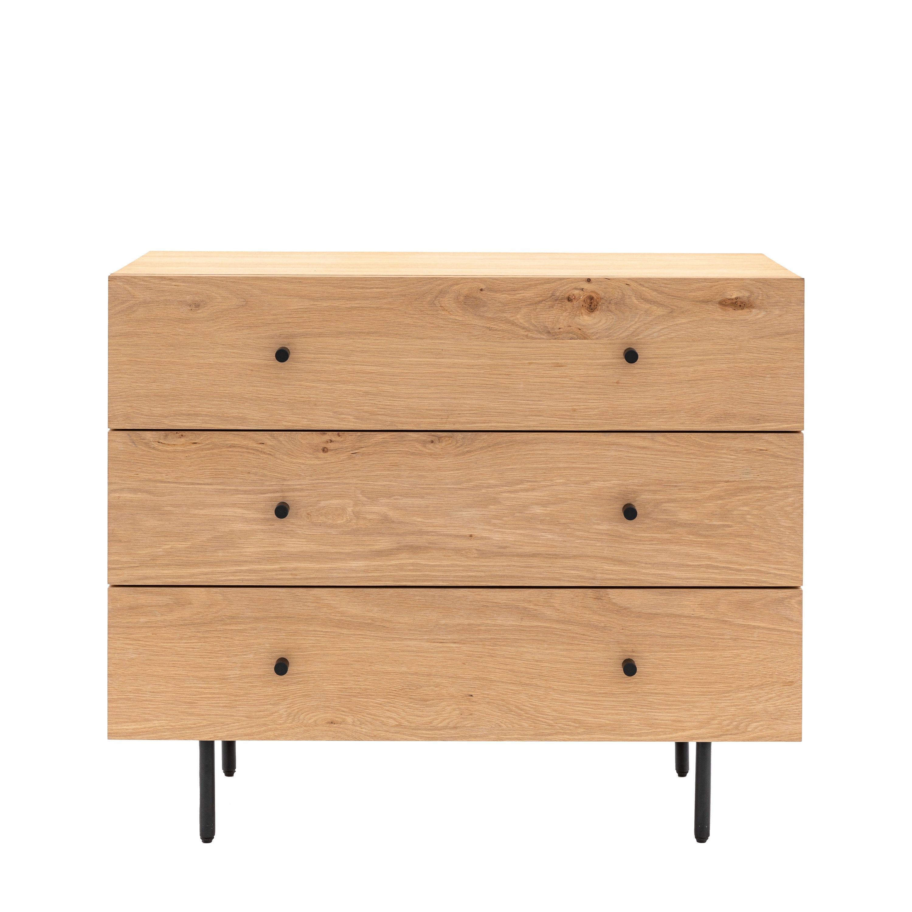 Ashdown 3 Drawer Chest Natural - MDF Melamine / Oak Veneer MDF / Iron / MDF / Rubber | Migo Interiors