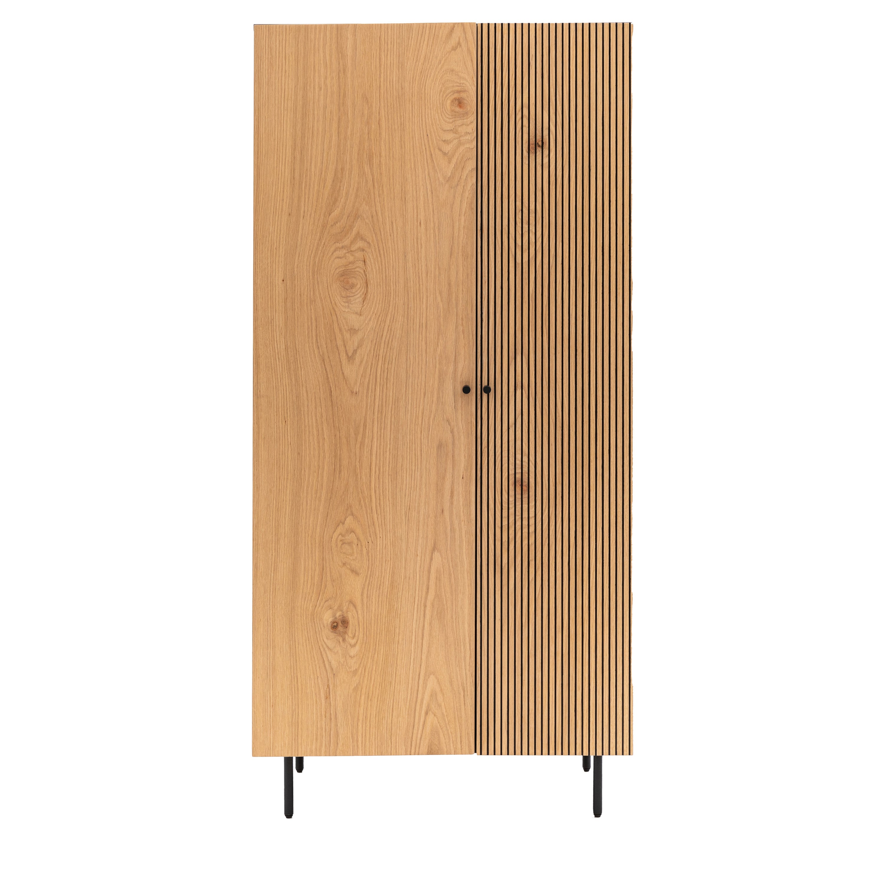 Hyland 2 Door Wardrobe - MDF / MDF Melamine / Iron / Oak Veneered MDF | Migo Interiors