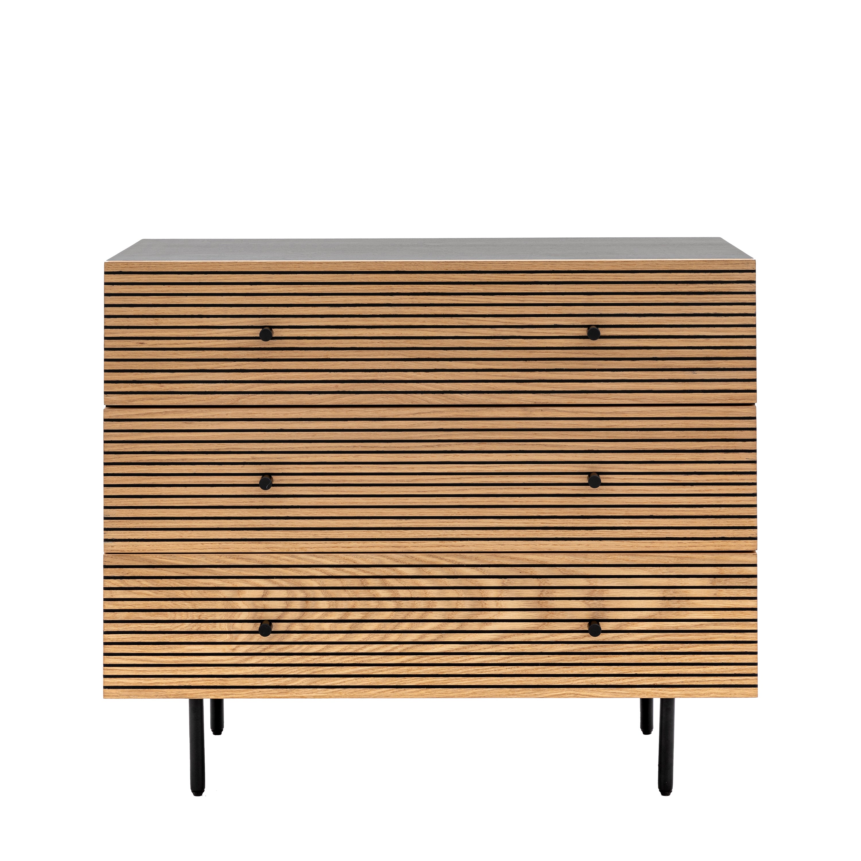 Hyland 3 Drawer Chest - MDF Melamine / Oak Veneered MDF / Iron / MDF / Rubber | Migo Interiors
