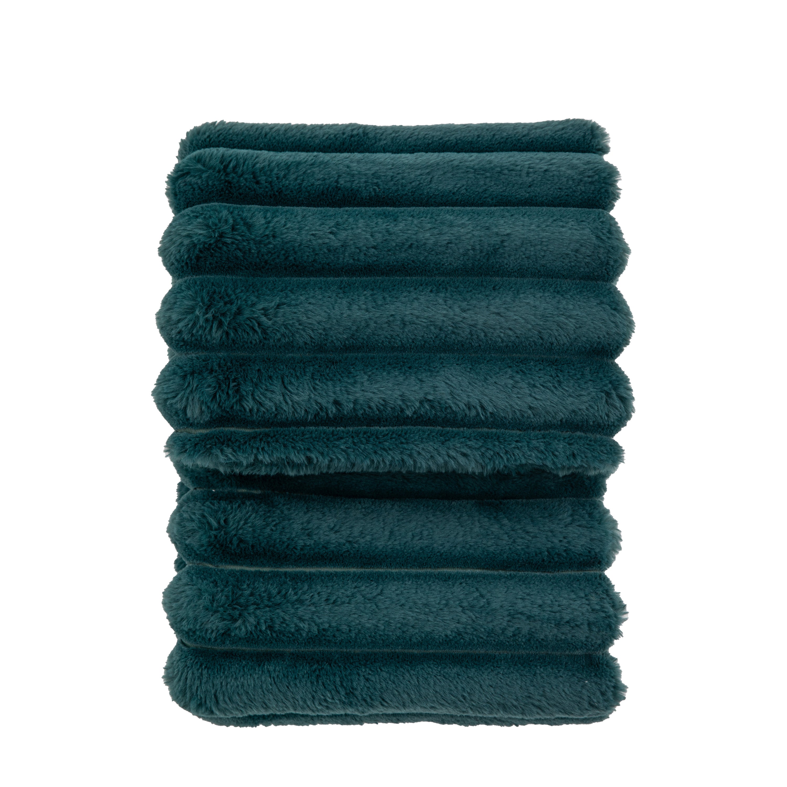 Ribbed Faux Fur Throw Teal - Polyester | Migo Interiors