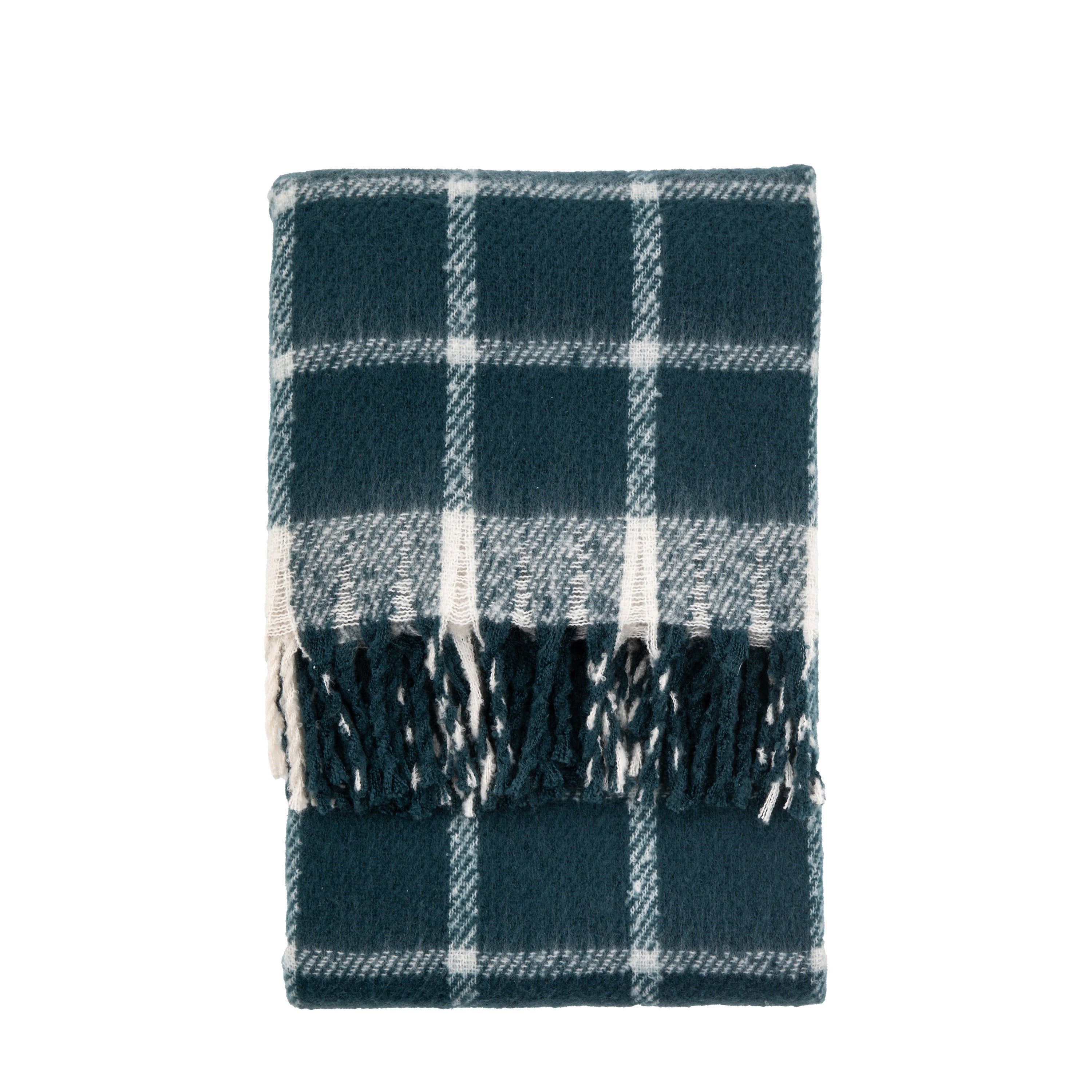 Poly Faux Mohair Check Throw Blue