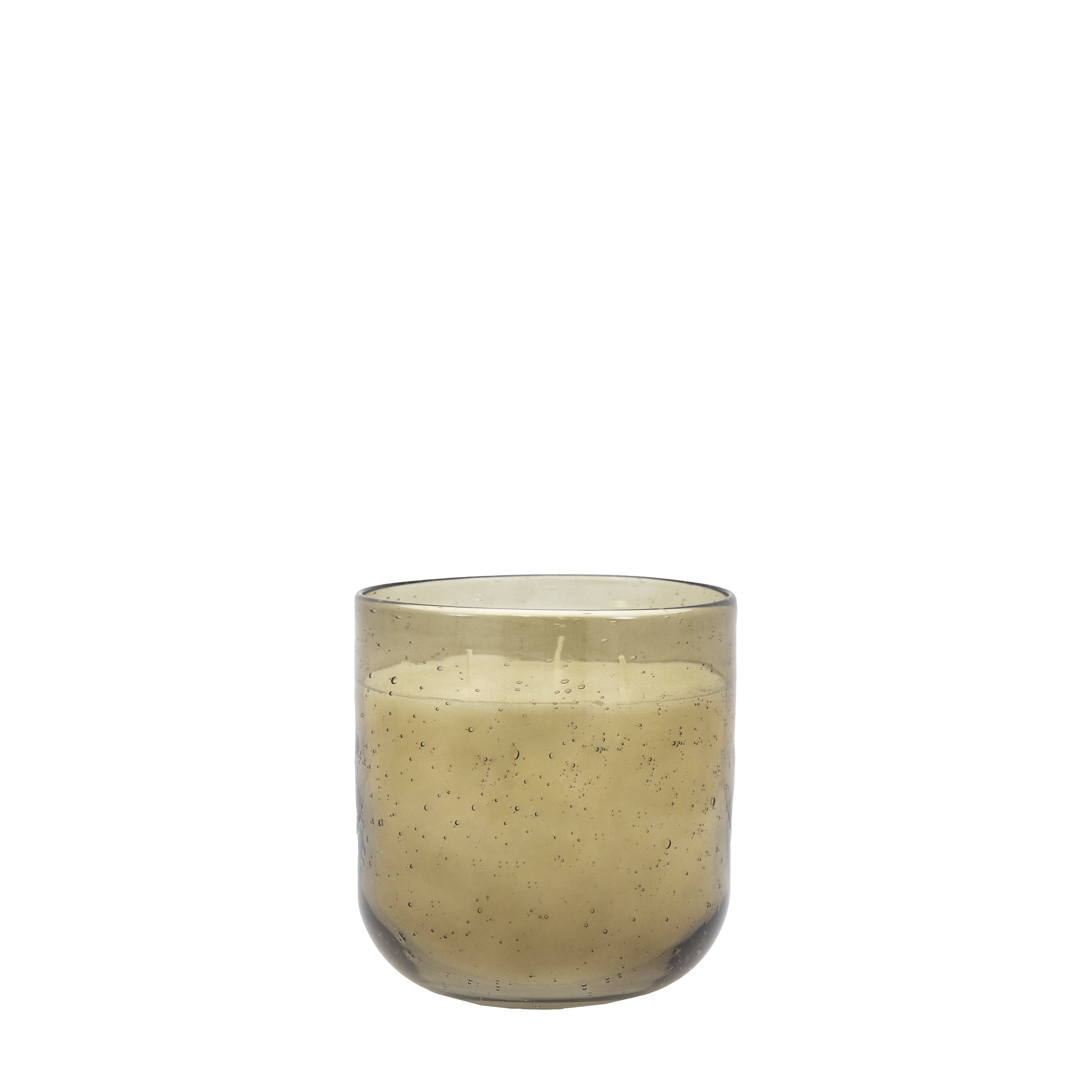 Filled Glass Candle Small Green S'wood & C'wood