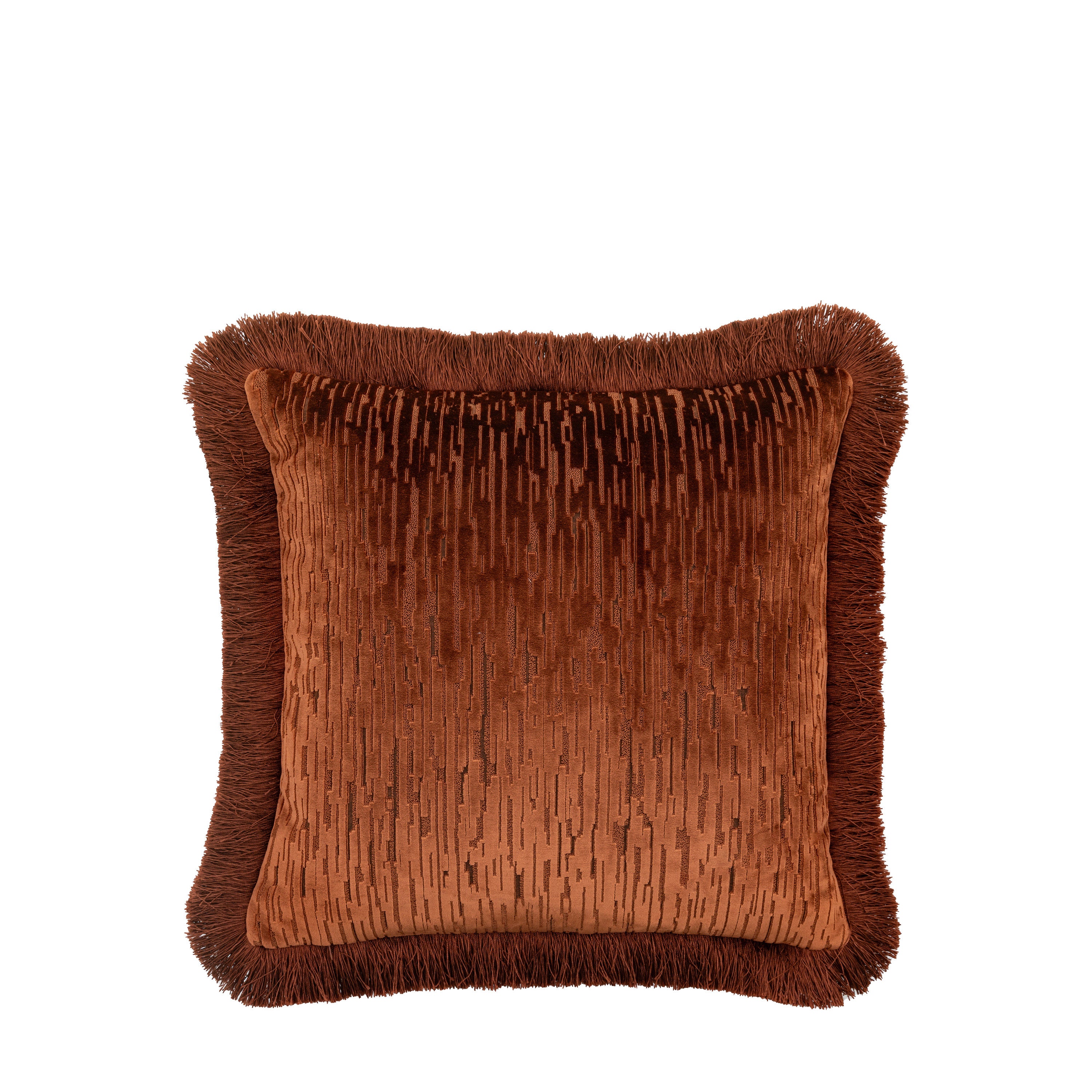 Cut Velvet Fringe Cushion Terracotta - Polyester | Migo Interiors