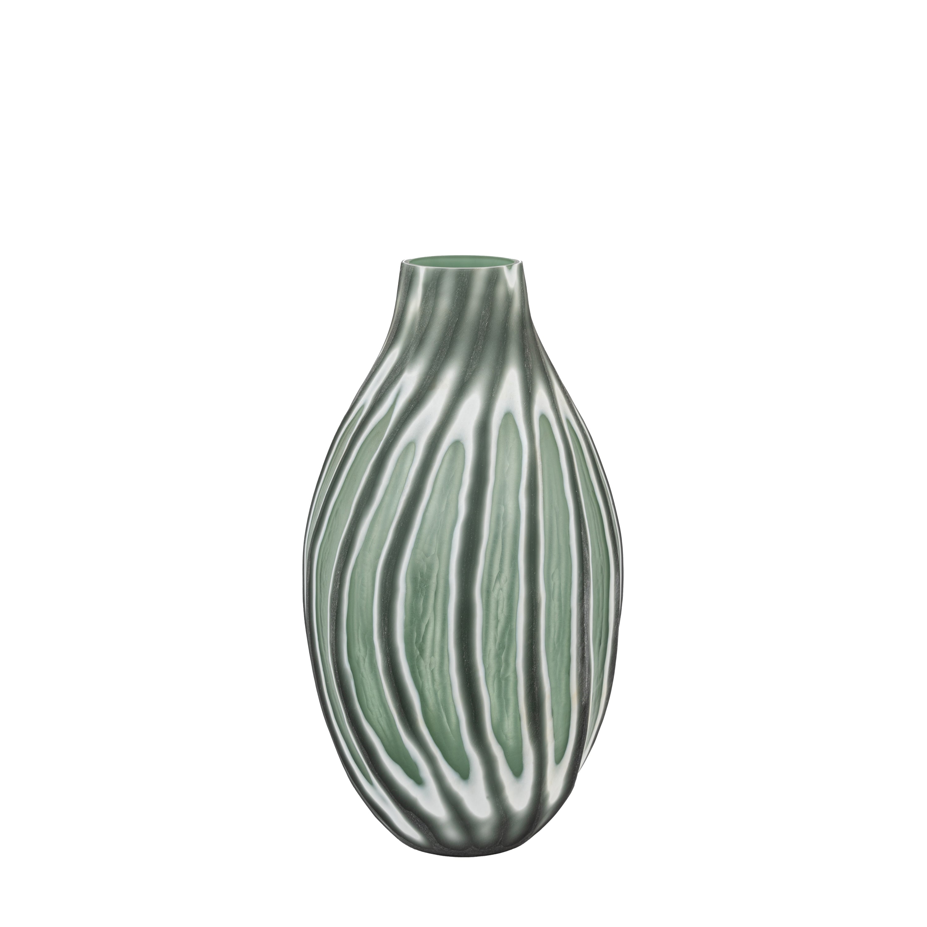 Morella Swirl Hand Carved Glass Vase Sage