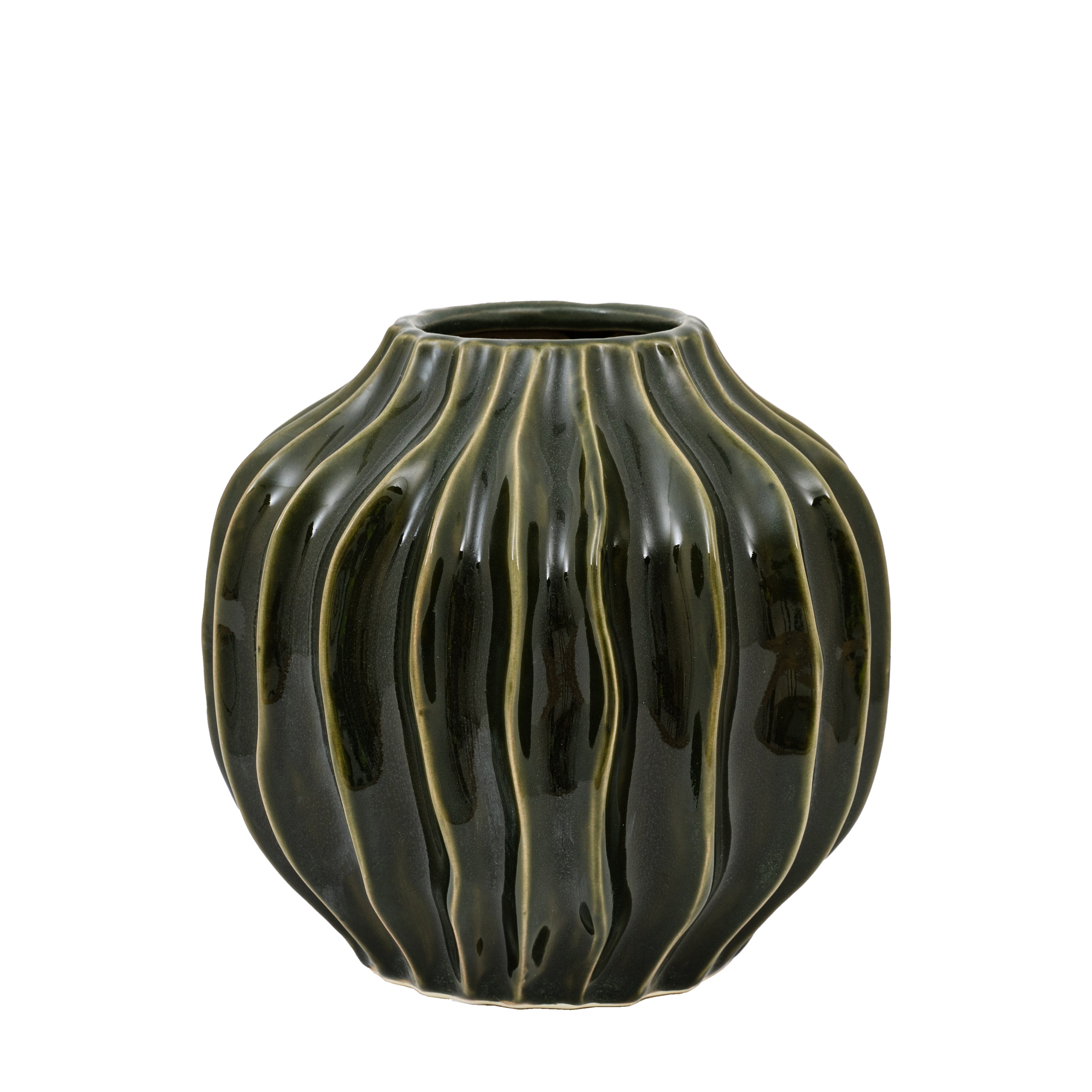 Organic Ribbed Vase Olive
