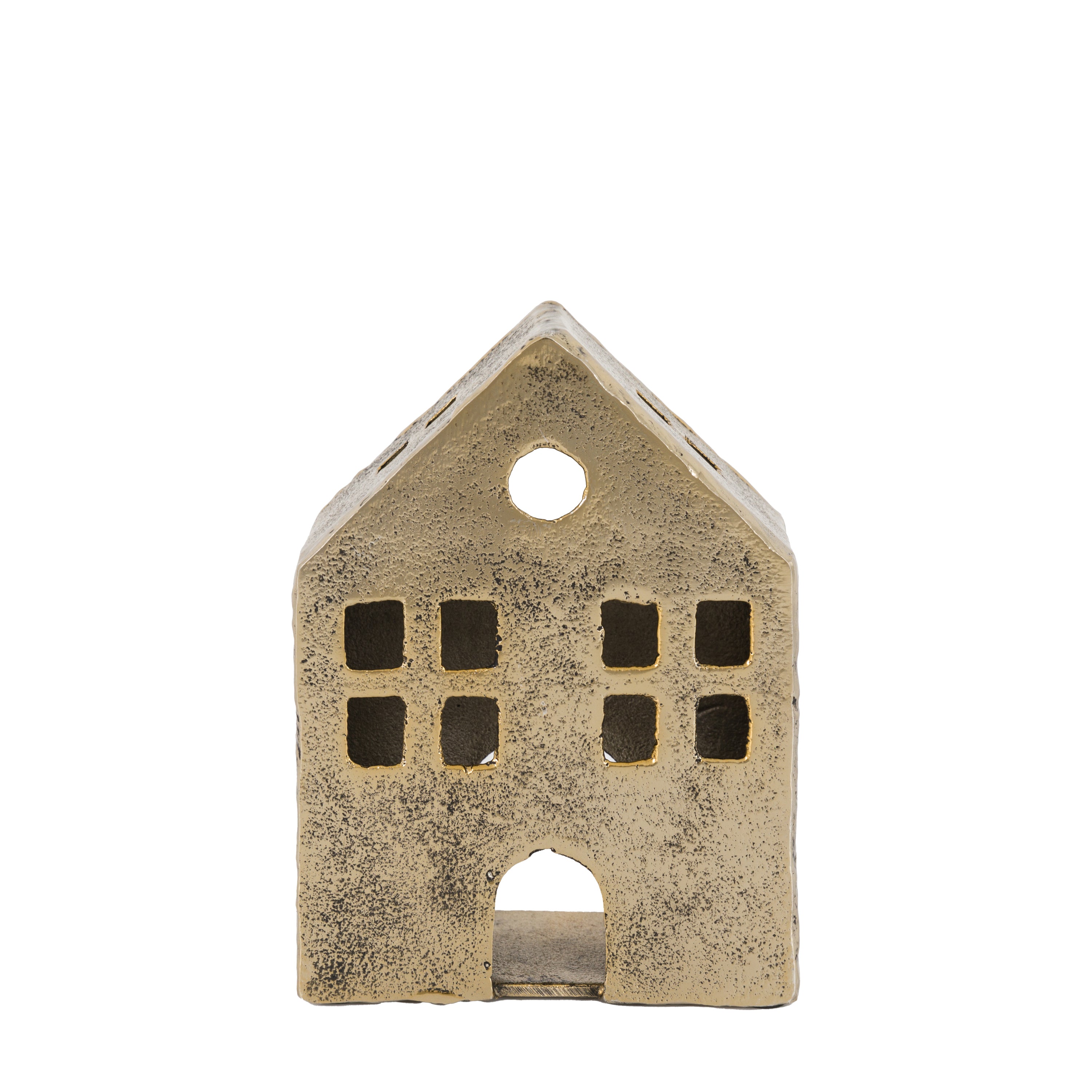 House Tealight Holder Antique Gold