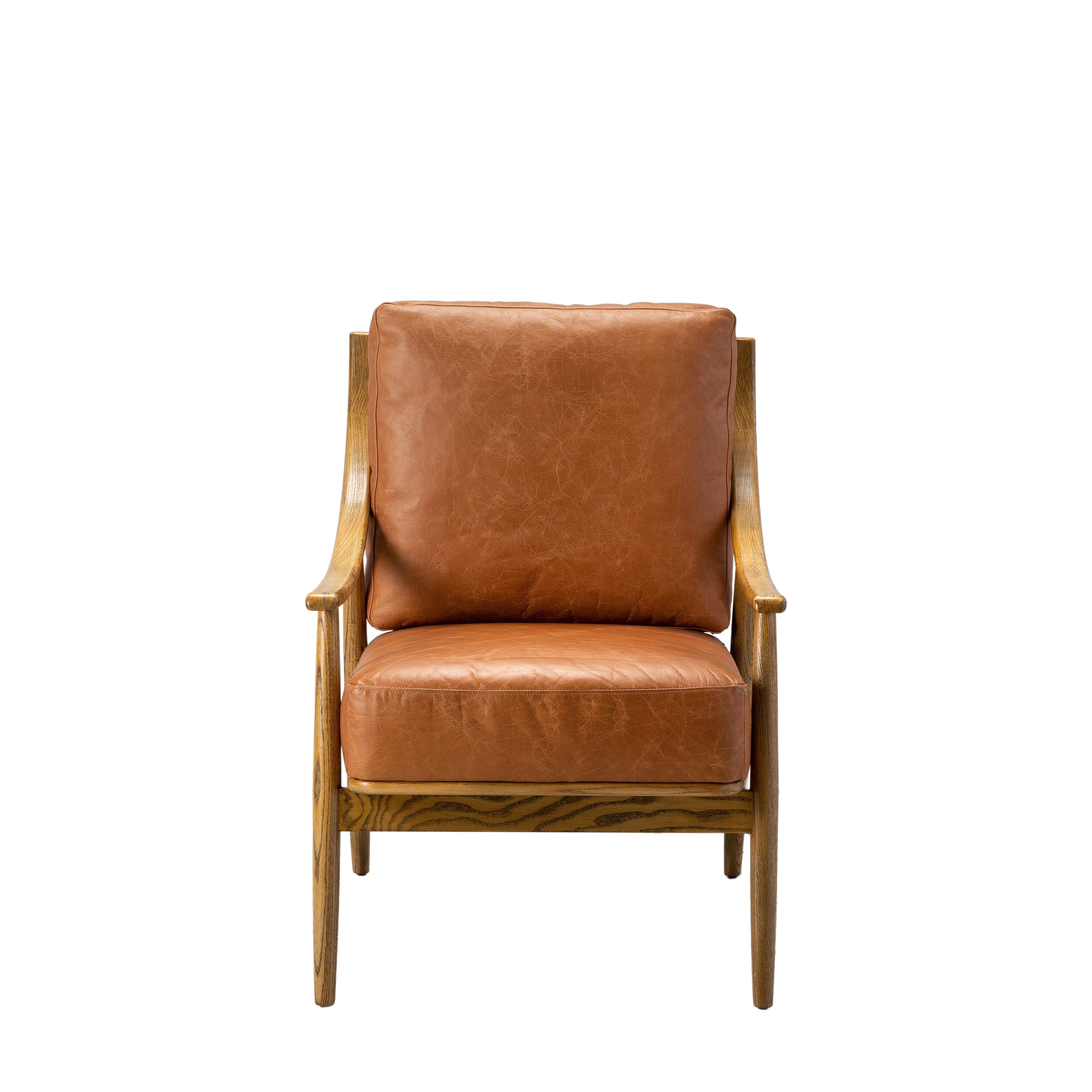 Reliant Armchair Brown Leather - Leather / Foam / Ash / Plywood | Migo Interiors