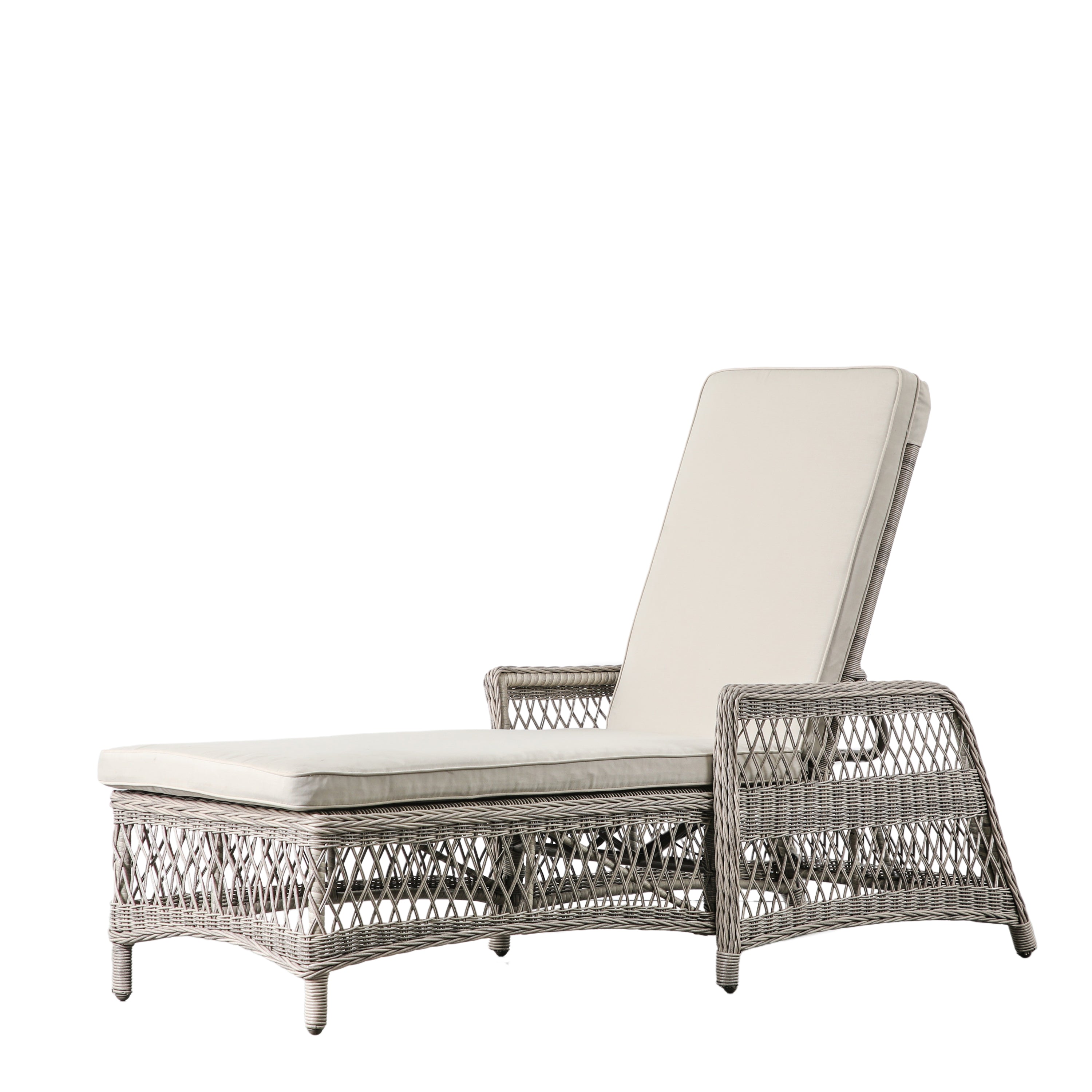 Menton Country Lounger Stone - Aluminium Frame / Polyester Fabric / Poly Rattan / FR Foam / Polyester Fibre | Migo Interiors