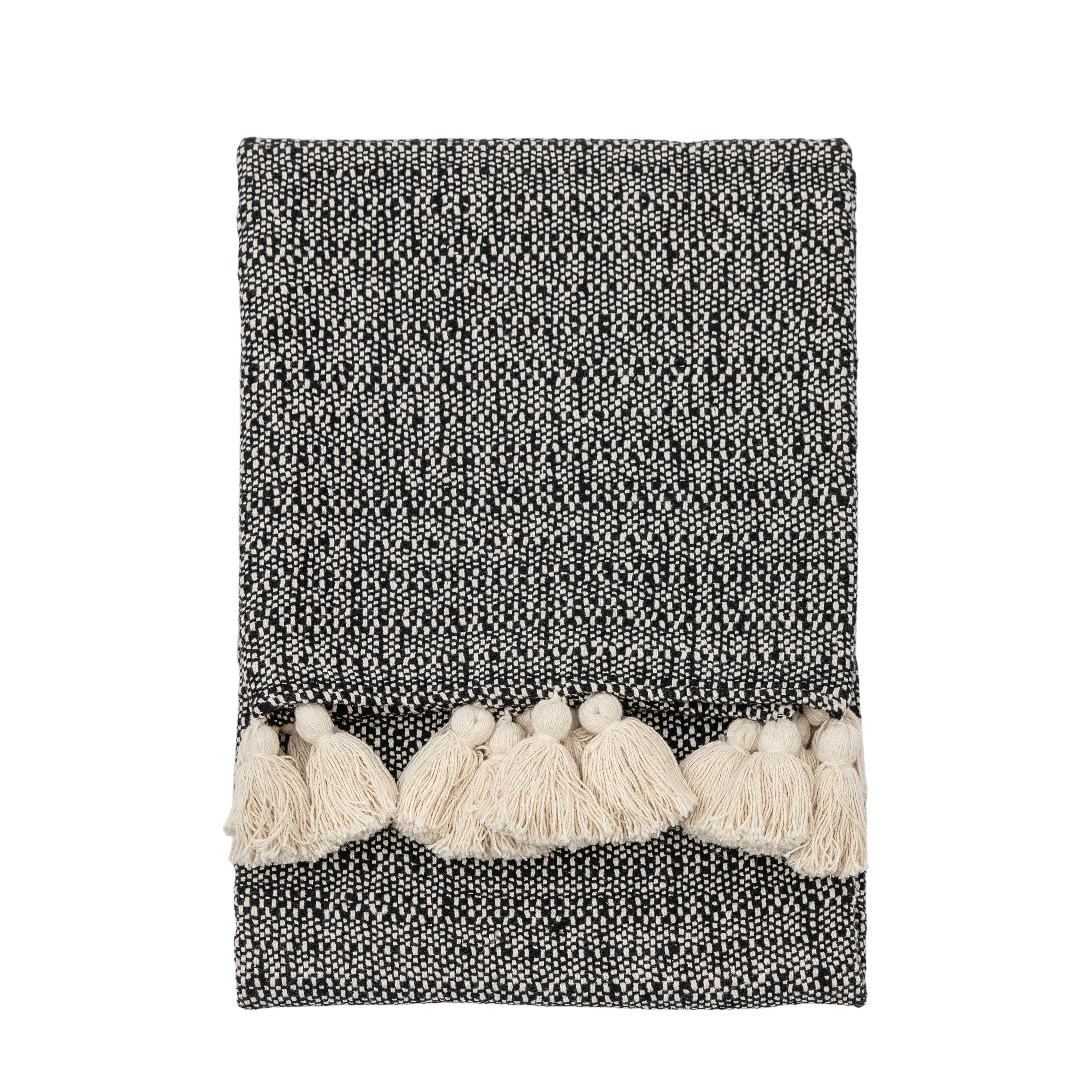 Woven Throw with Tassels Black - Cotton / Polyester | Migo Interiors