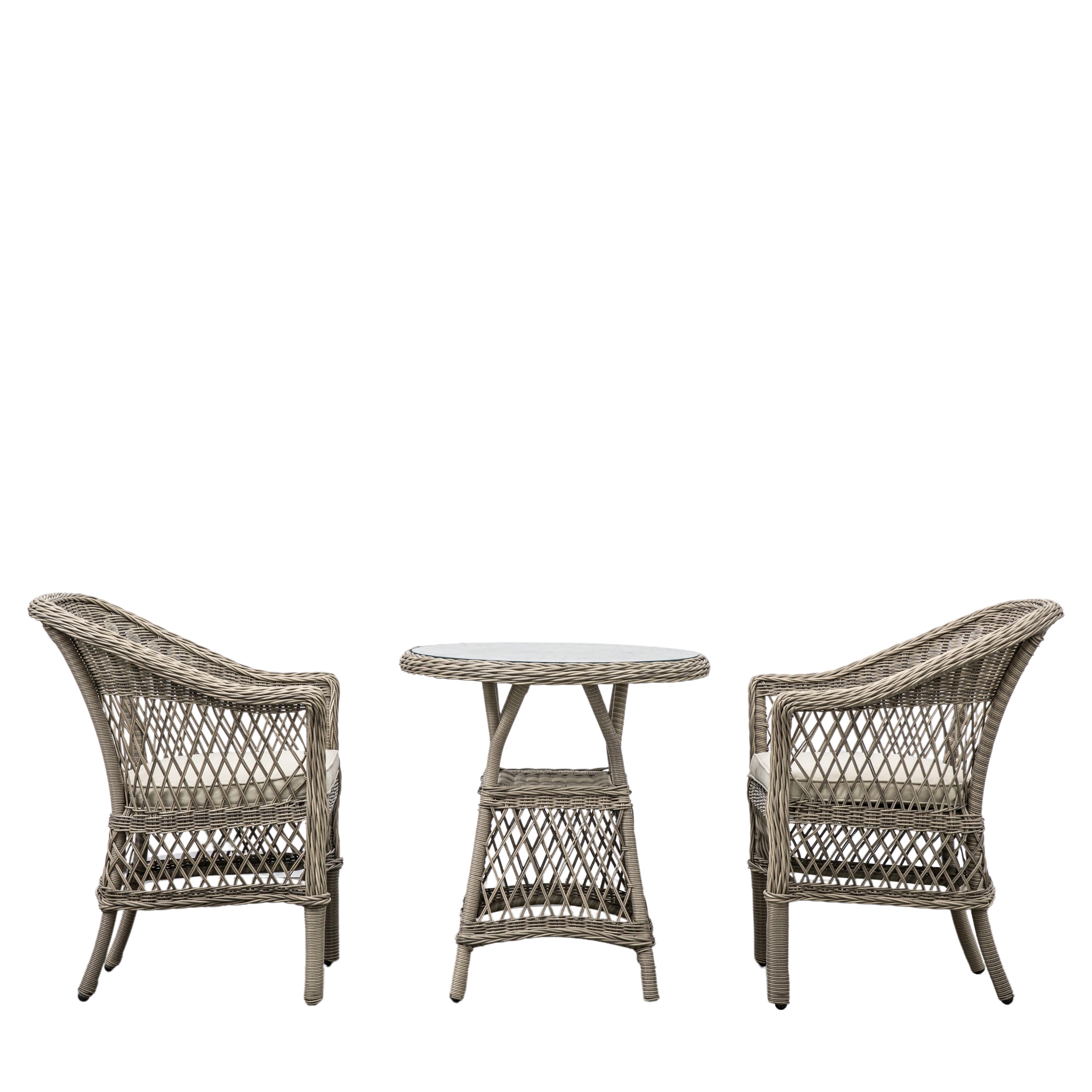 Menton Bistro Set Stone - Aluminum / Poly Rattan / Polyester / Glass | Migo Interiors