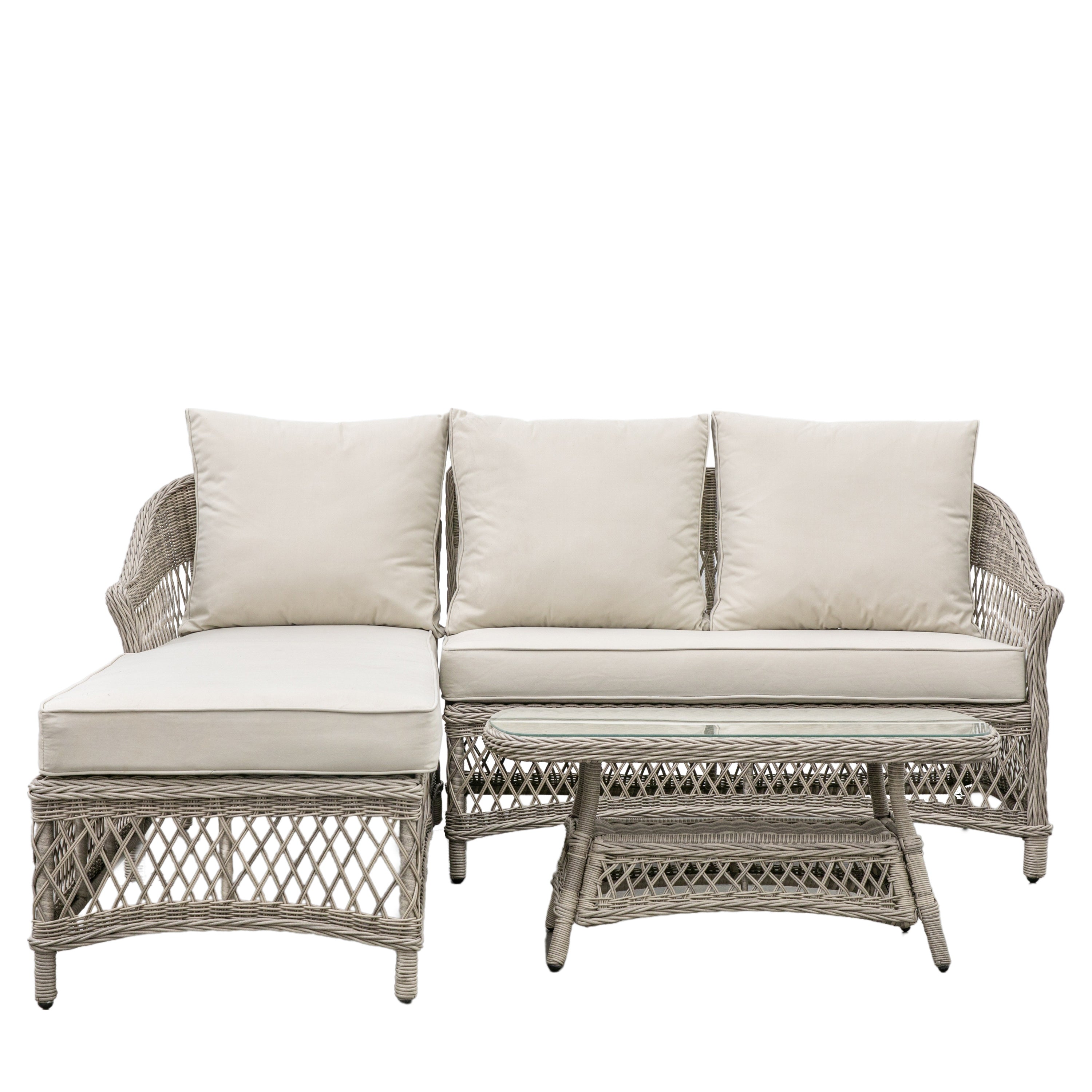 Menton Chaise Set Stone - Aluminum / Poly Rattan / Polyester / Glass | Migo Interiors