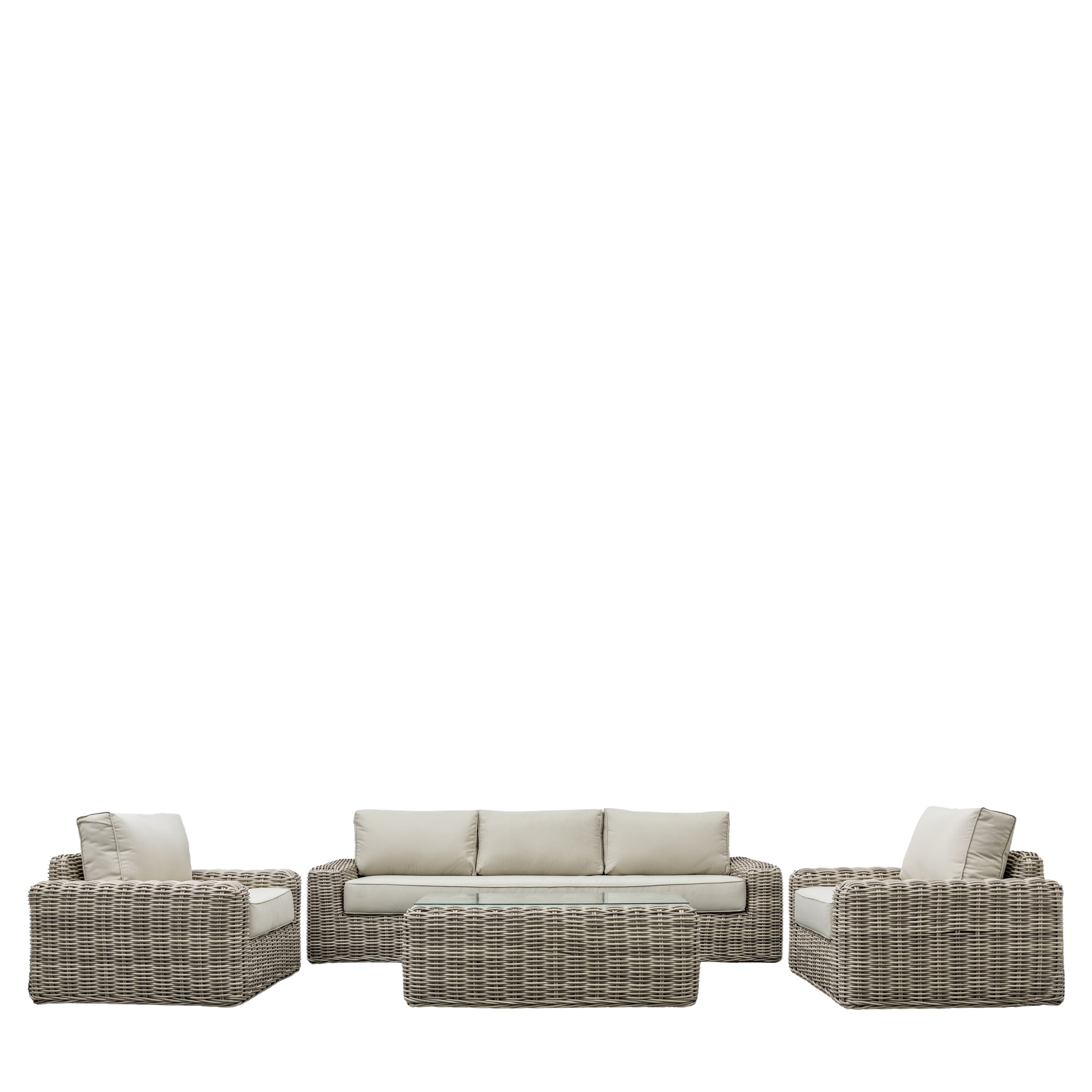 Ragusa Lounge Set - Aluminum / Poly Rattan / Polyester / Glass | Migo Interiors