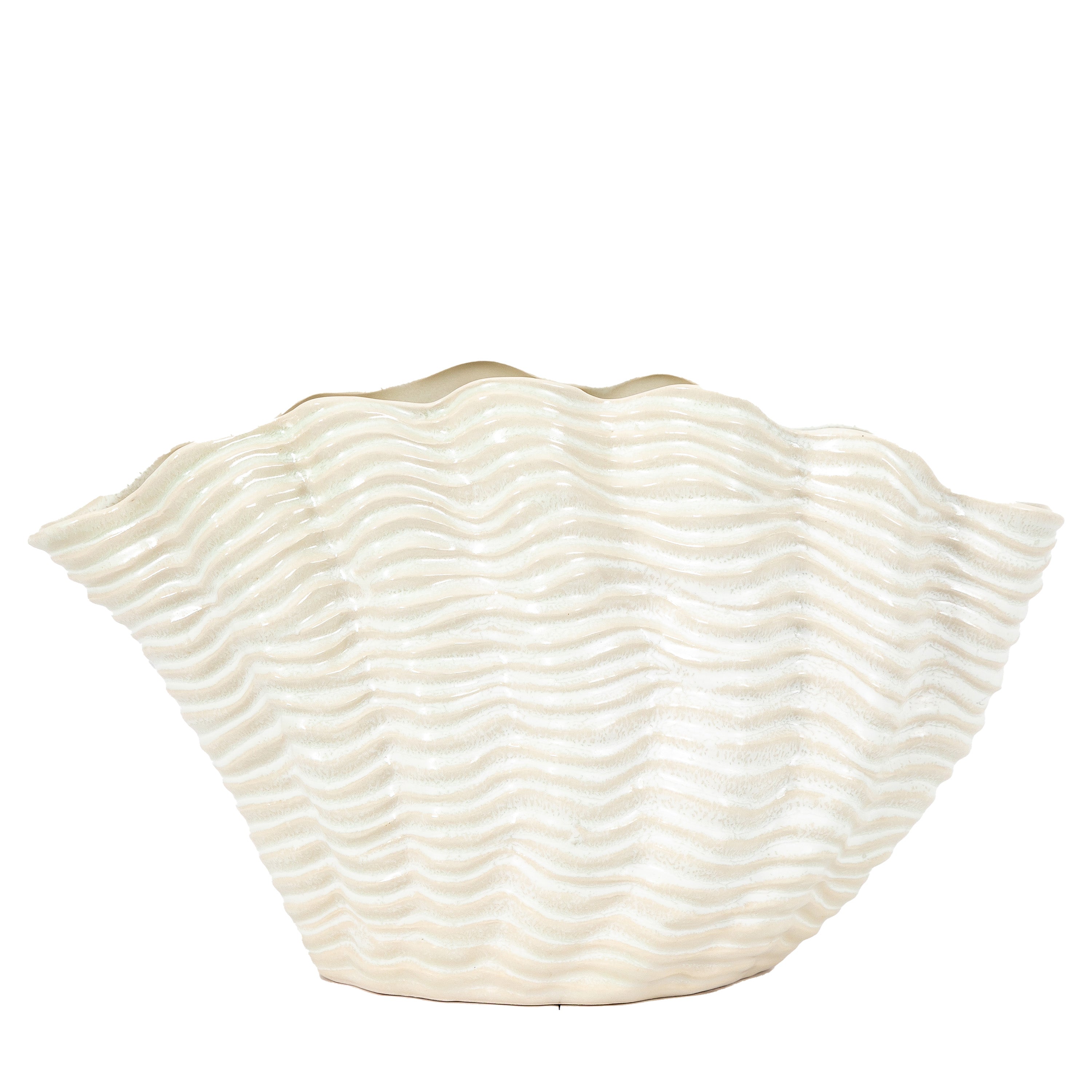 Clam Vase Large Reactive White - Stoneware | Migo Interiors