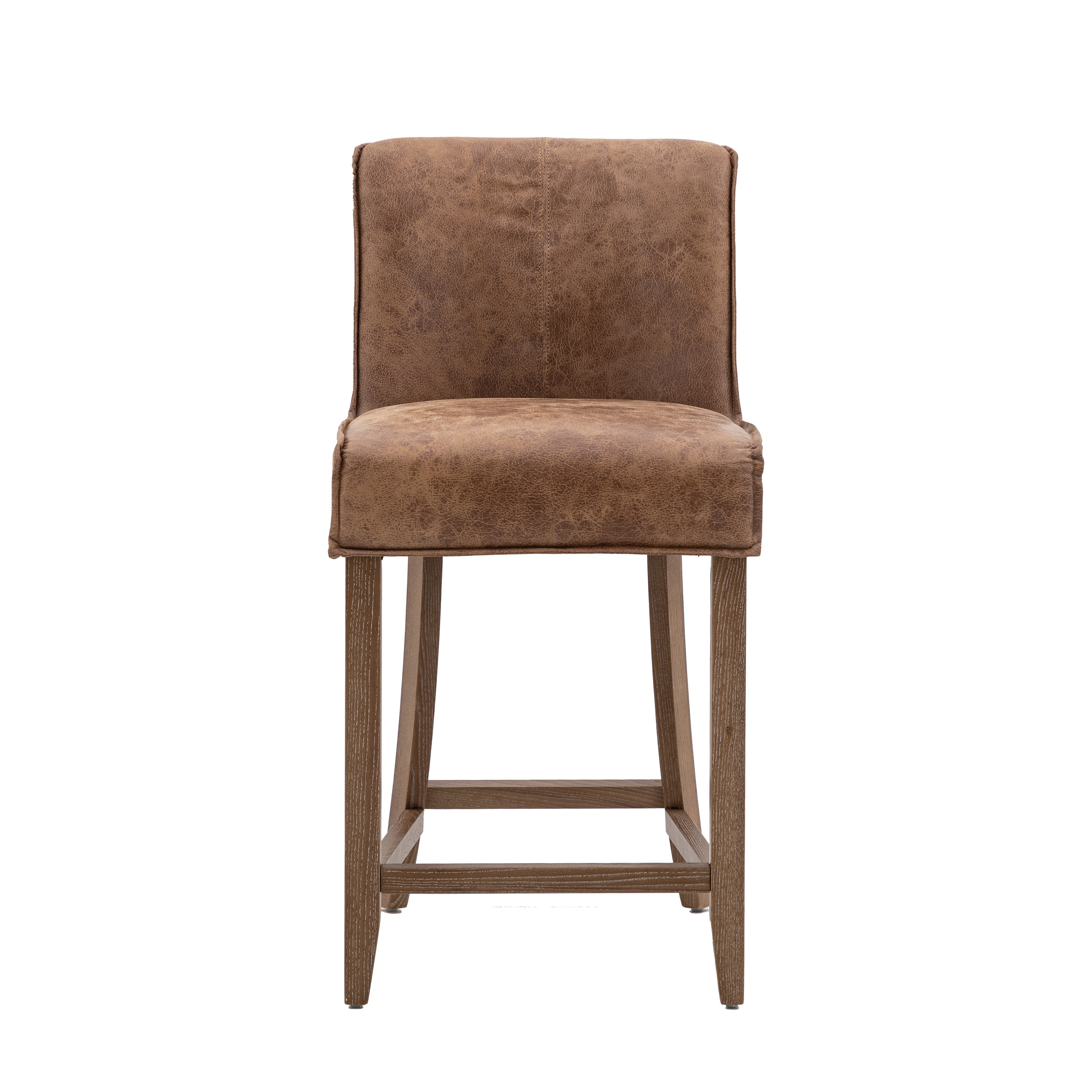 Tarnby Bar Stool Brown Leather (2pk) - Oak / Plywood / Leather / Foam / Polyfibre | Migo Interiors