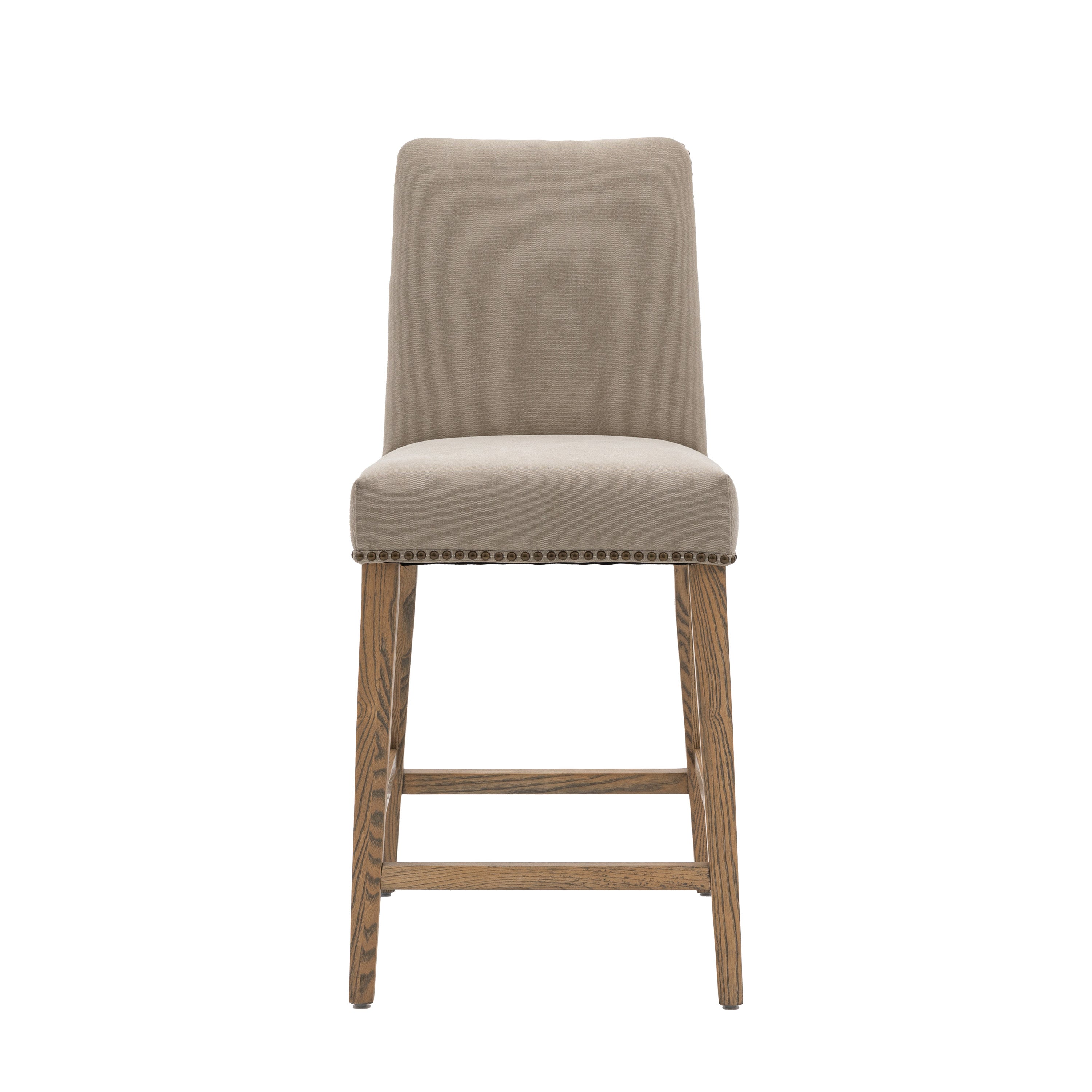 Rex Bar Stool Cement (2pk) - Oak / Plywood / Polyester / Cotton / Foam / Polyfibre / Brass Studs | Migo Interiors