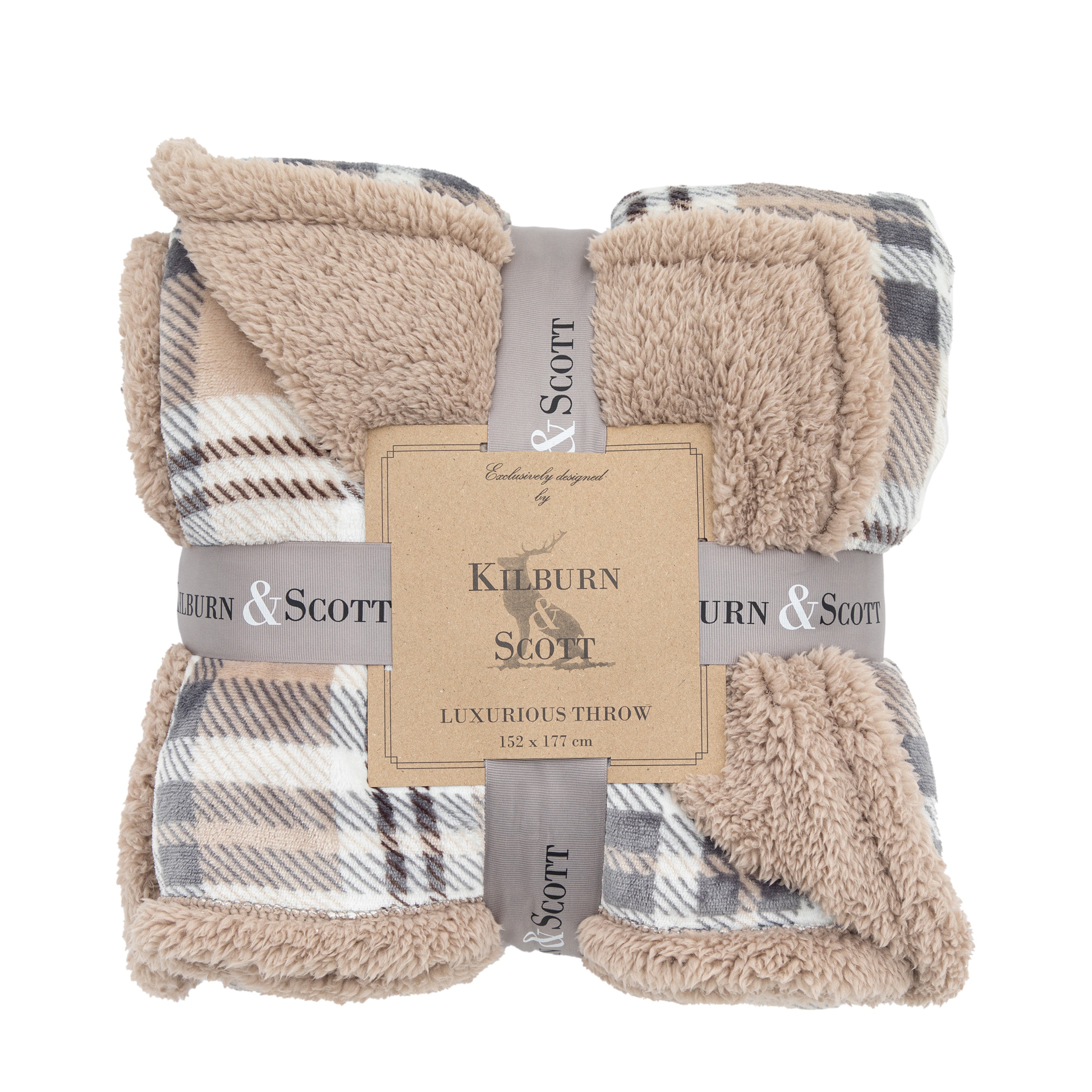 Tartan Sherpa Throw Natural - Polyester | Migo Interiors