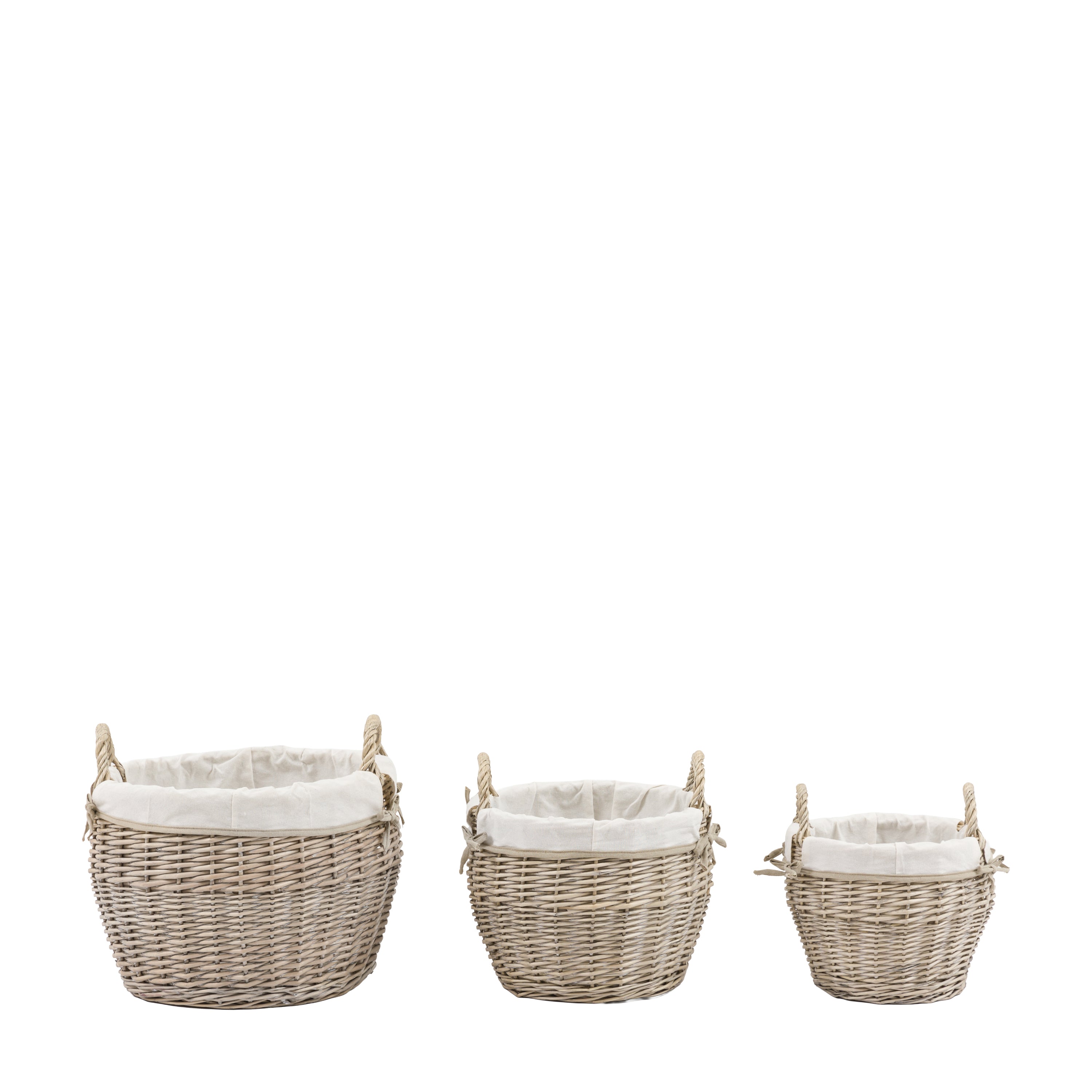 Aro Round Lined Baskets Natural S/3