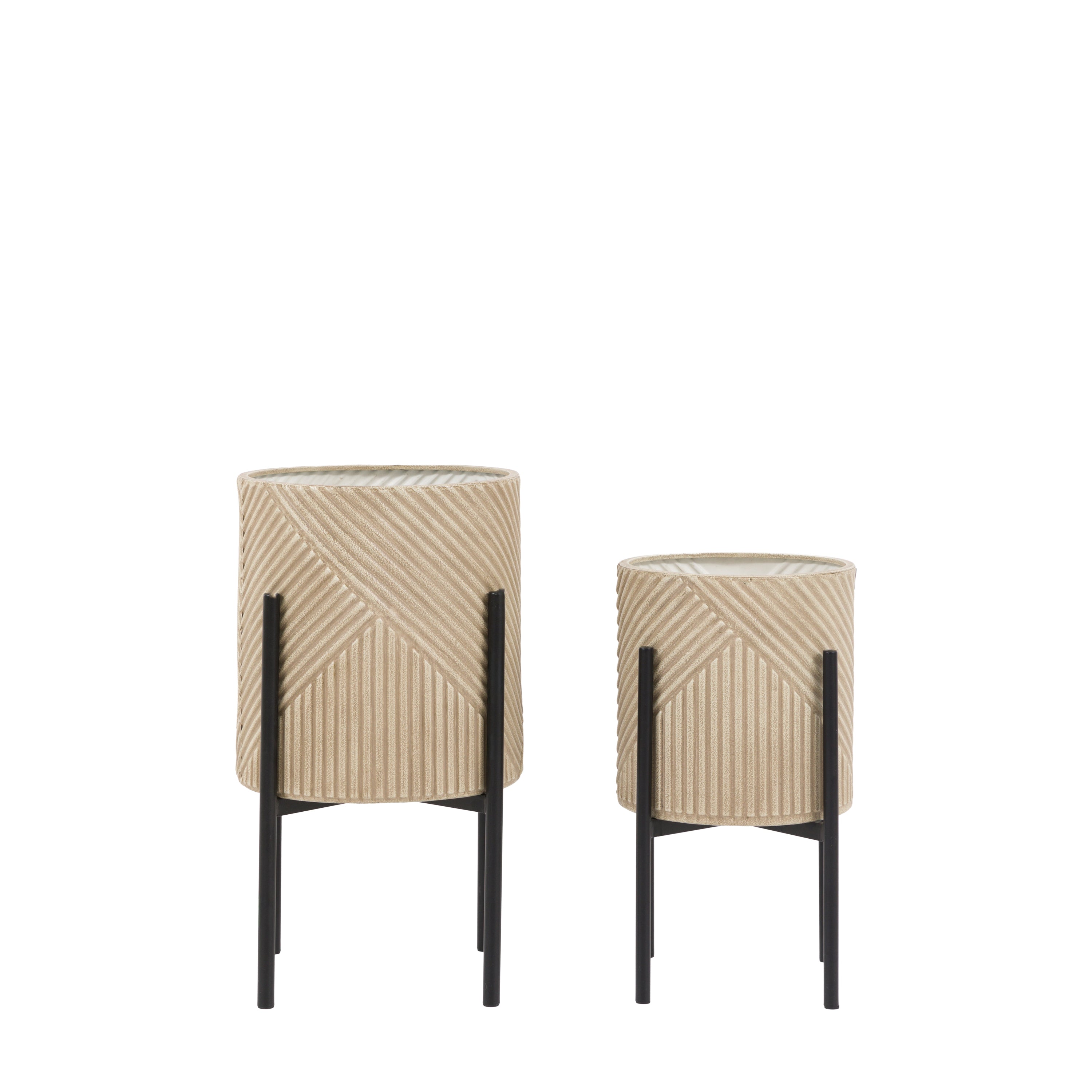 Arta Metal Planters Stone/Black Set of 2