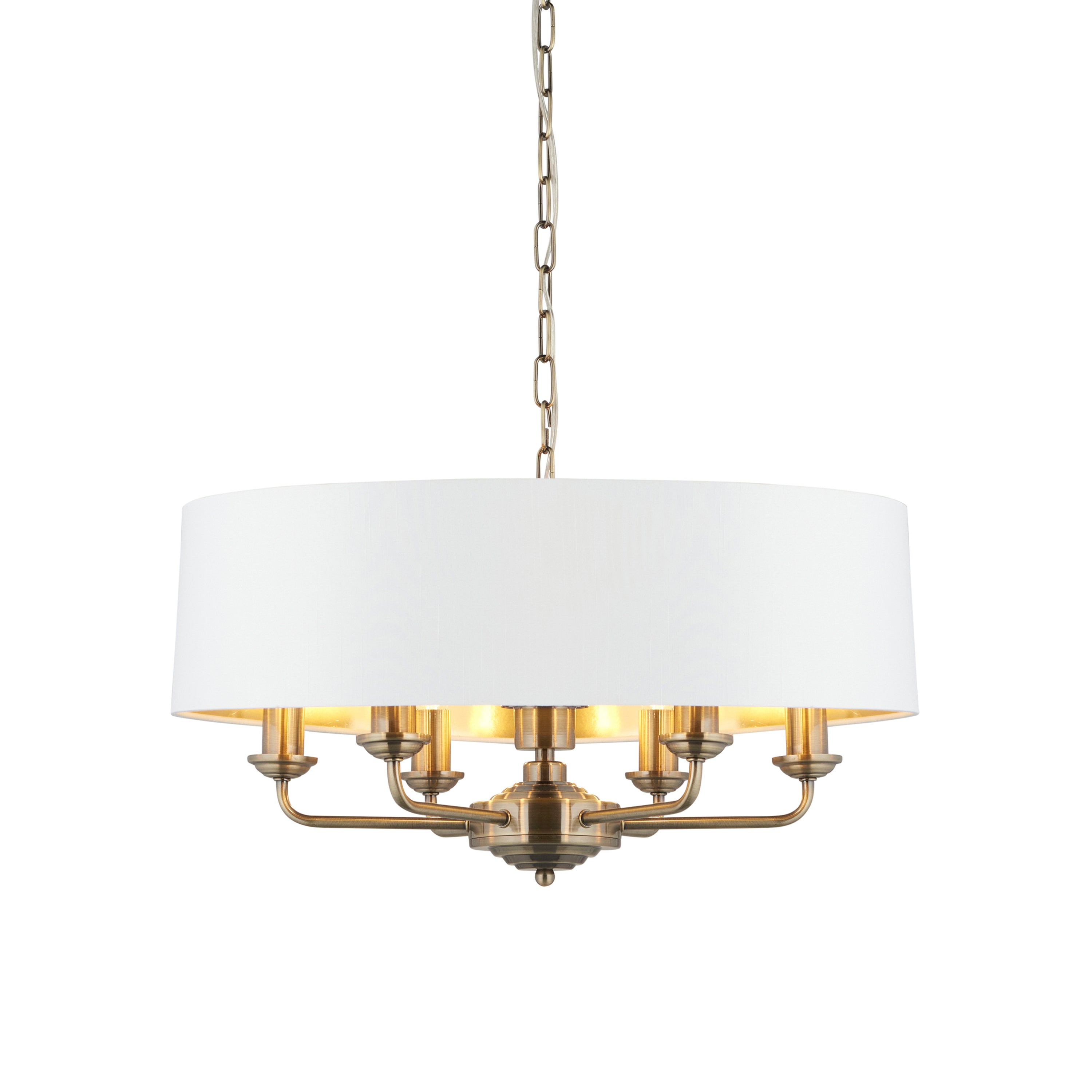 Highclere 6 Pendant Light Antique Brass 350-1740mm - Fabric | Migo Interiors