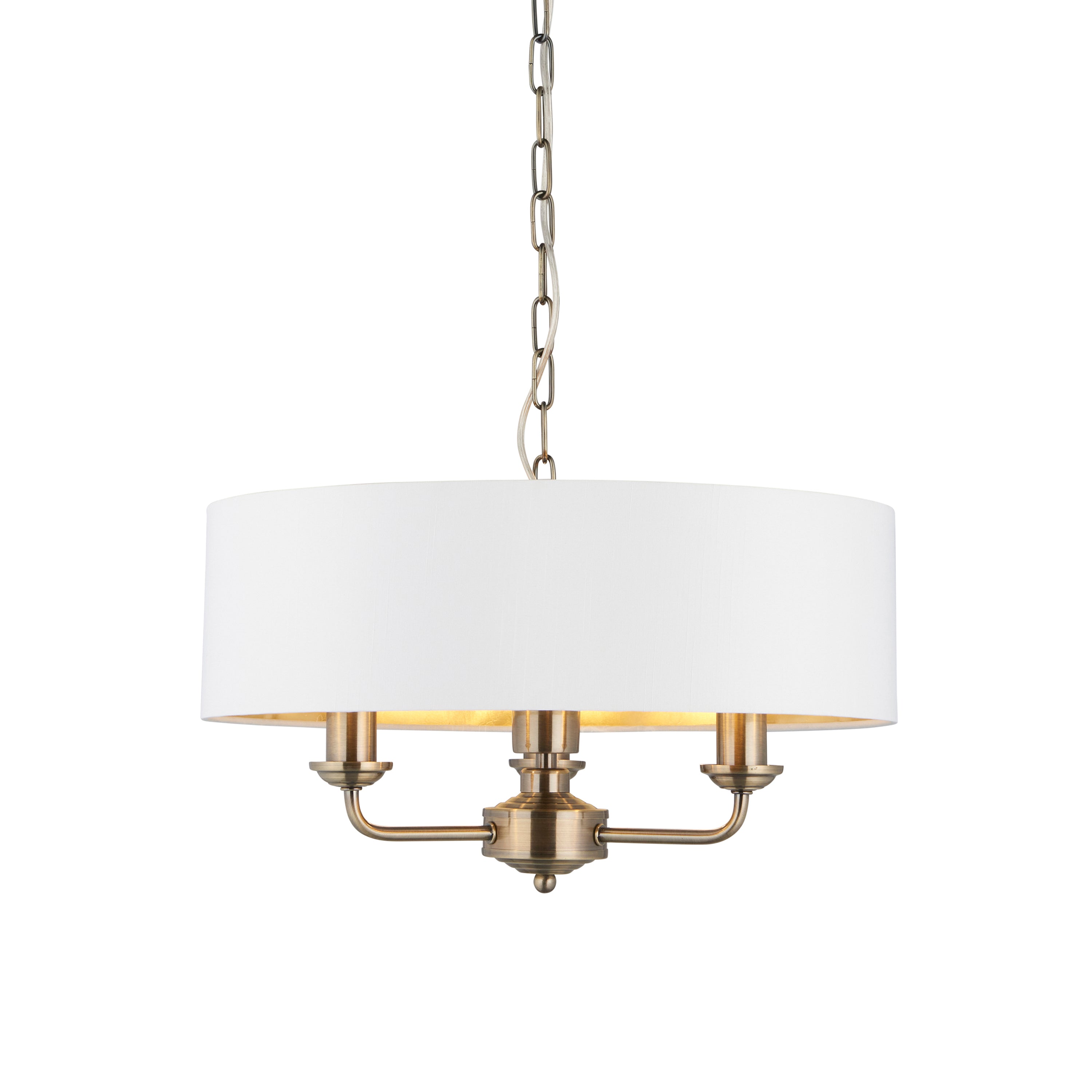 Highclere 3 Pendant Light Antique Brass 350-1420mm - Fabric | Migo Interiors