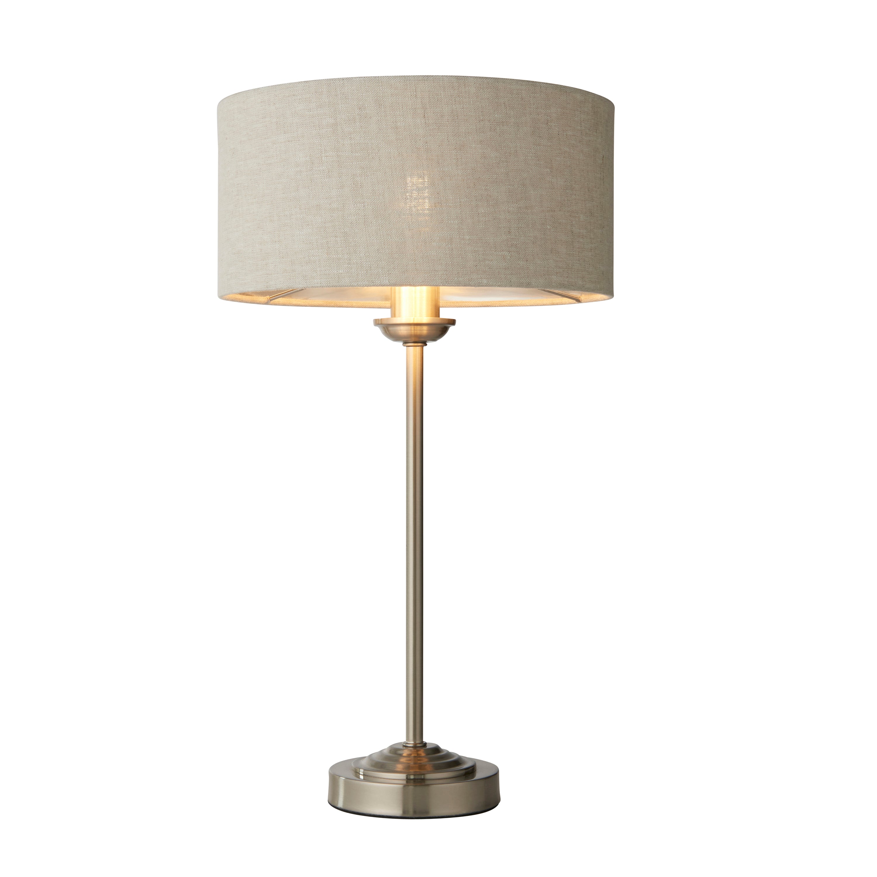 Highclere Table Light Chrome & Natural Linen - Fabric / Steel / Glass | Migo Interiors