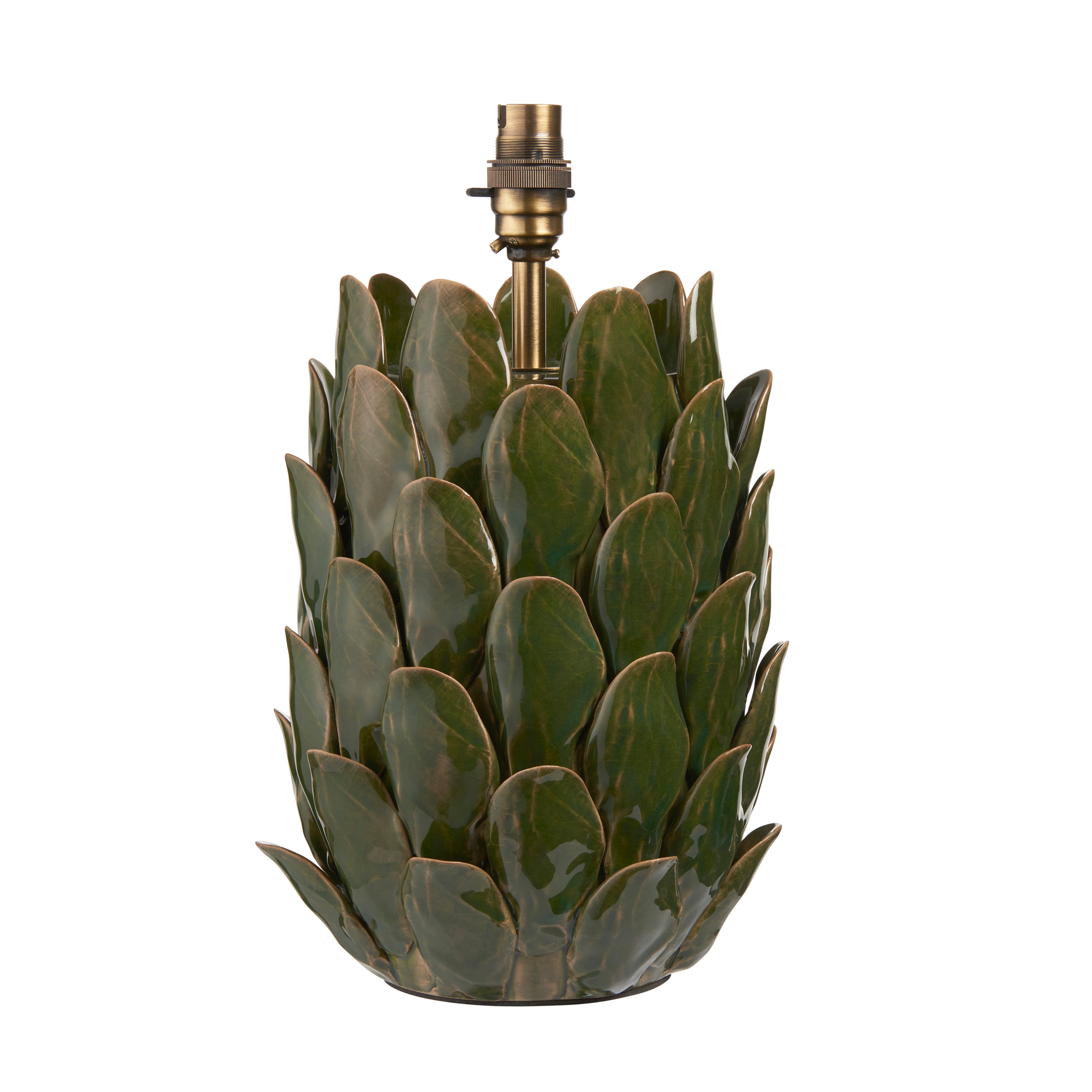Layered Leaf Table Lamp Base Dark Olive Glaze