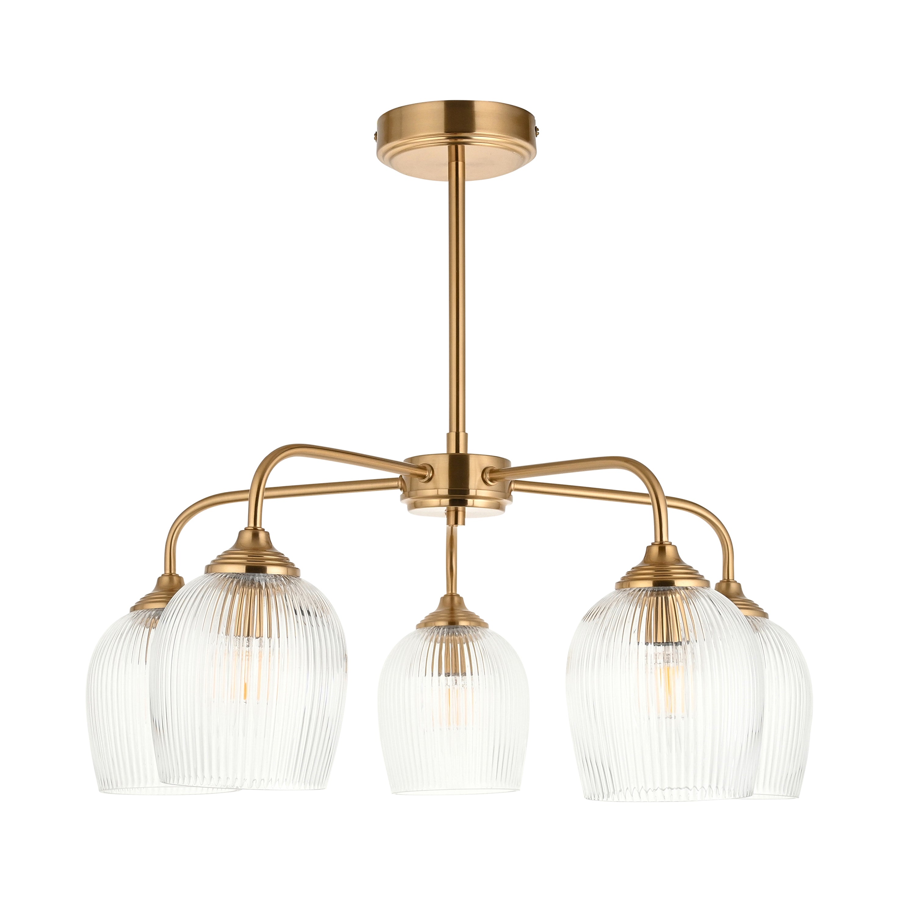 Ashcroft Ribbed 5 Pendant Light Brushed Aged Brass