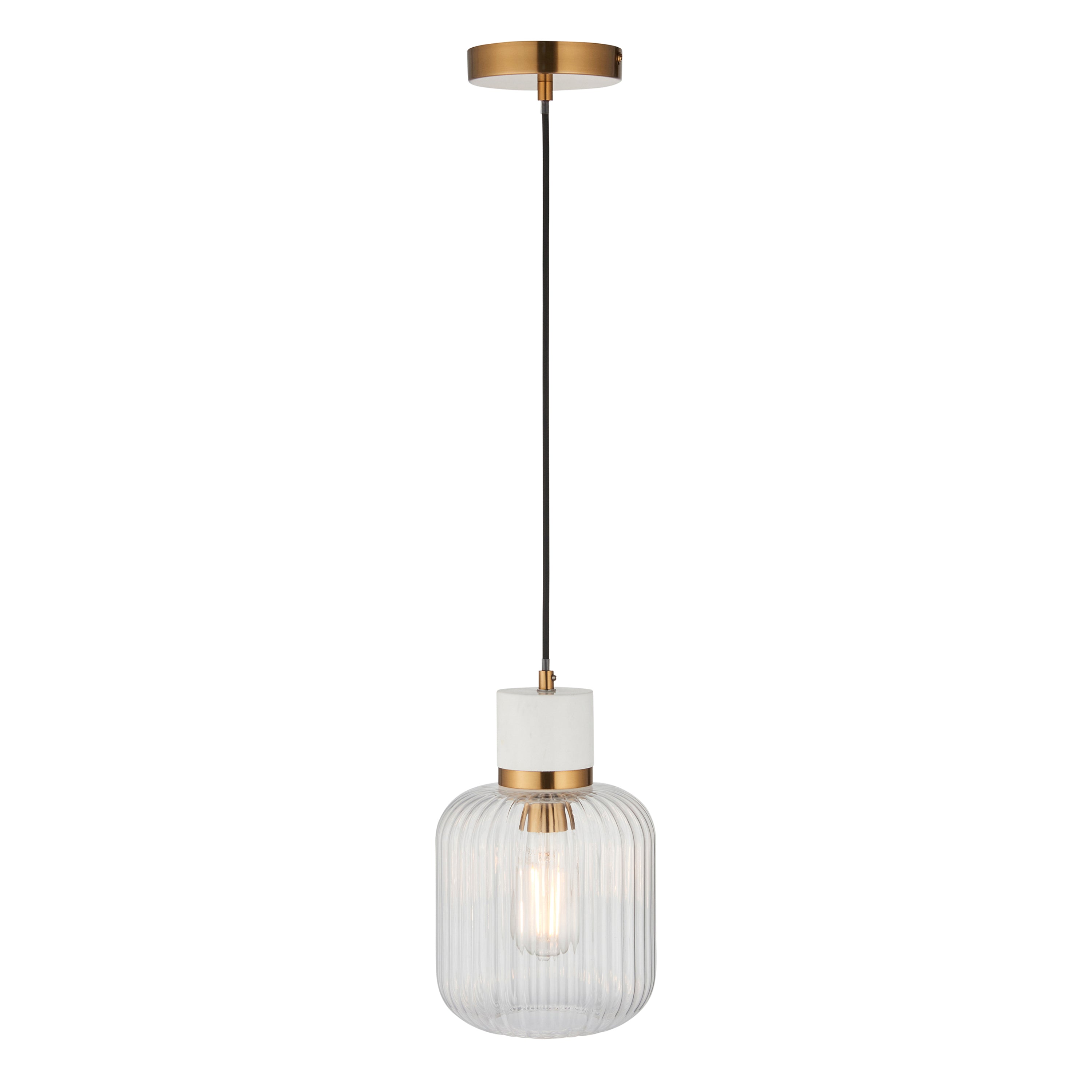 Travi Ribbed 1 Pendant Light White Volakas Marble