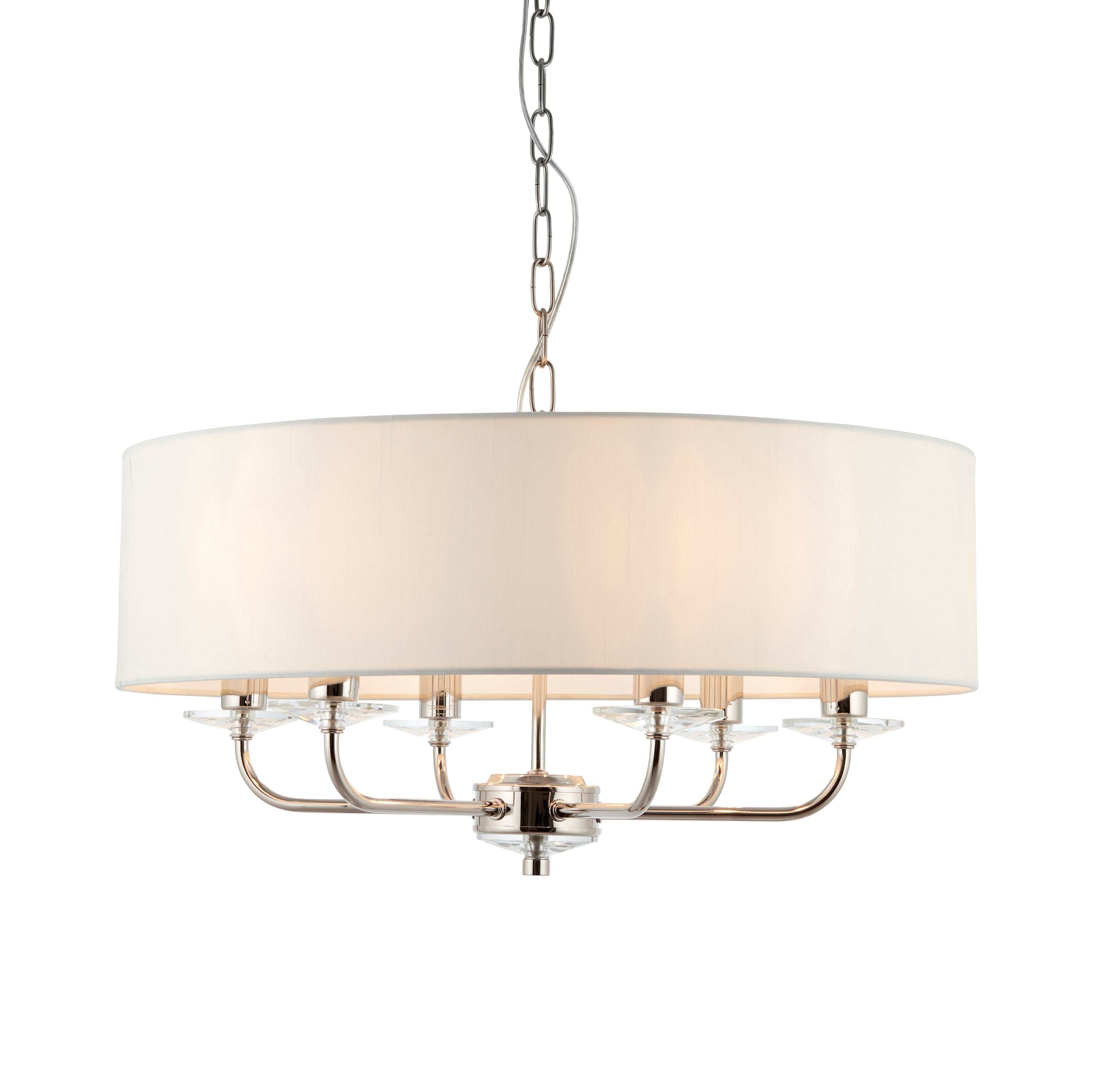 Nixon 6 Pendant Light Bright Nickel - Crystal Glass / Fabric / Steel | Migo Interiors