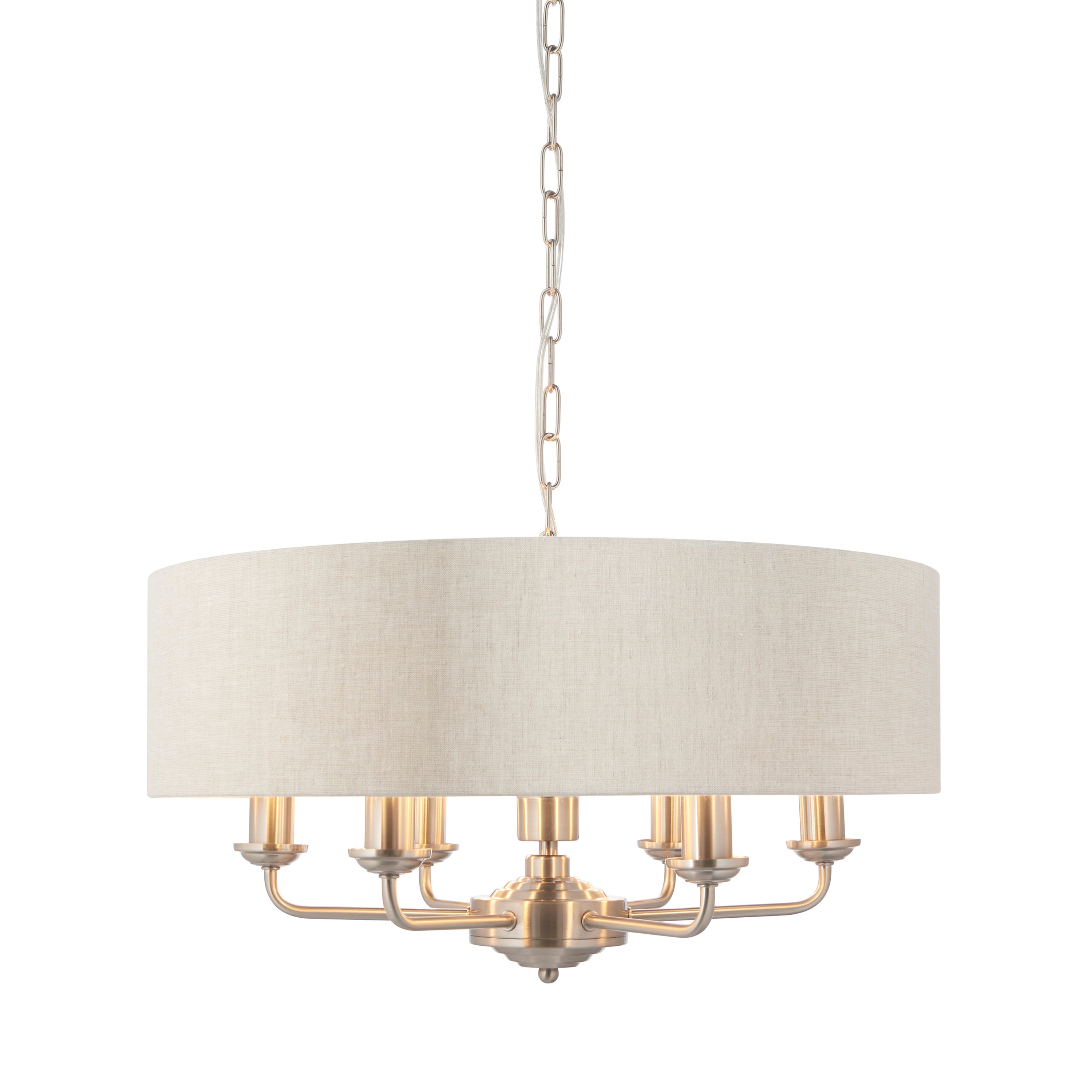 Highclere 6 Pendant Light Chrome & Natural - Fabric / Steel | Migo Interiors