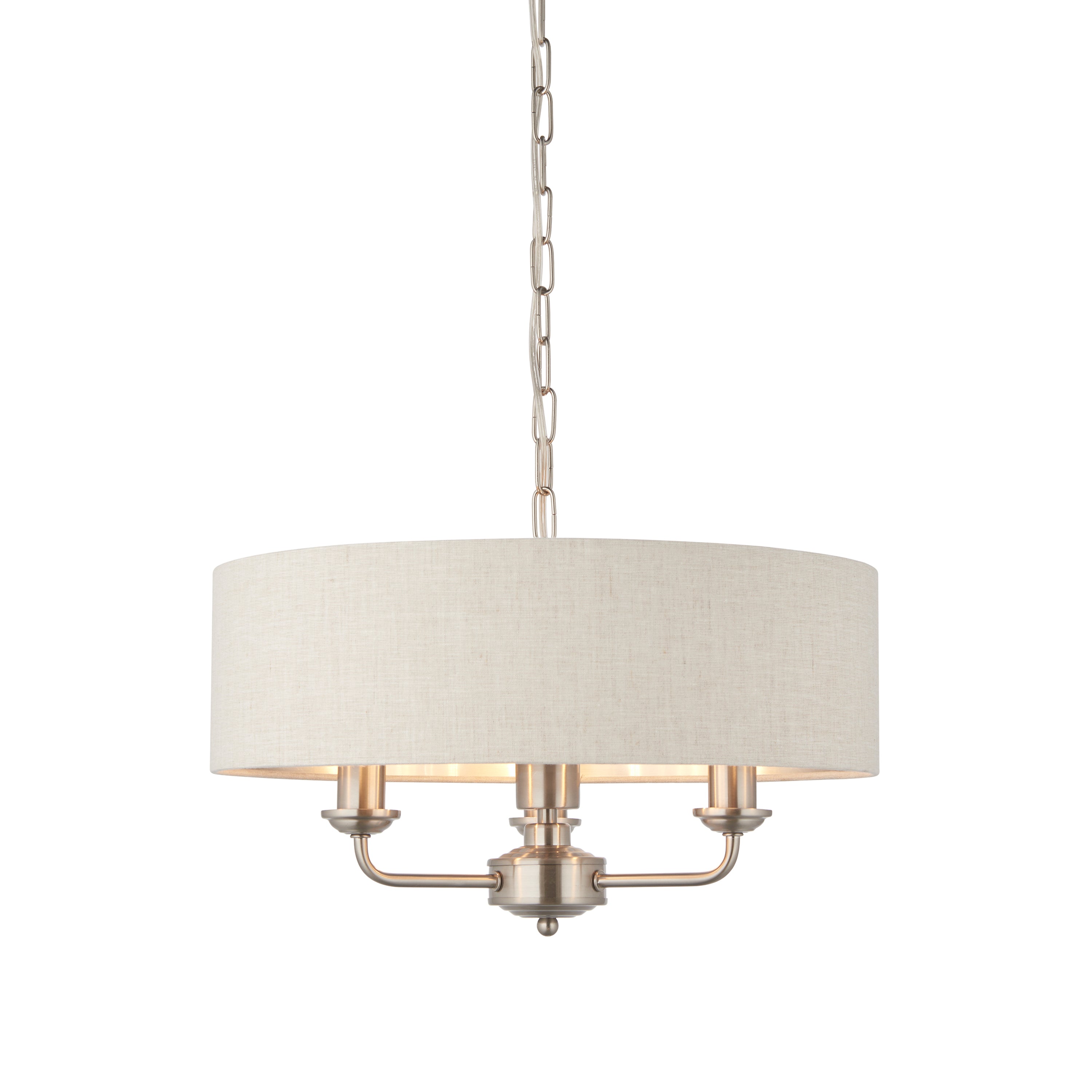Highclere 3 Pendant Lght Chrome&Natural 350-1200mm - Steel / Fabric | Migo Interiors