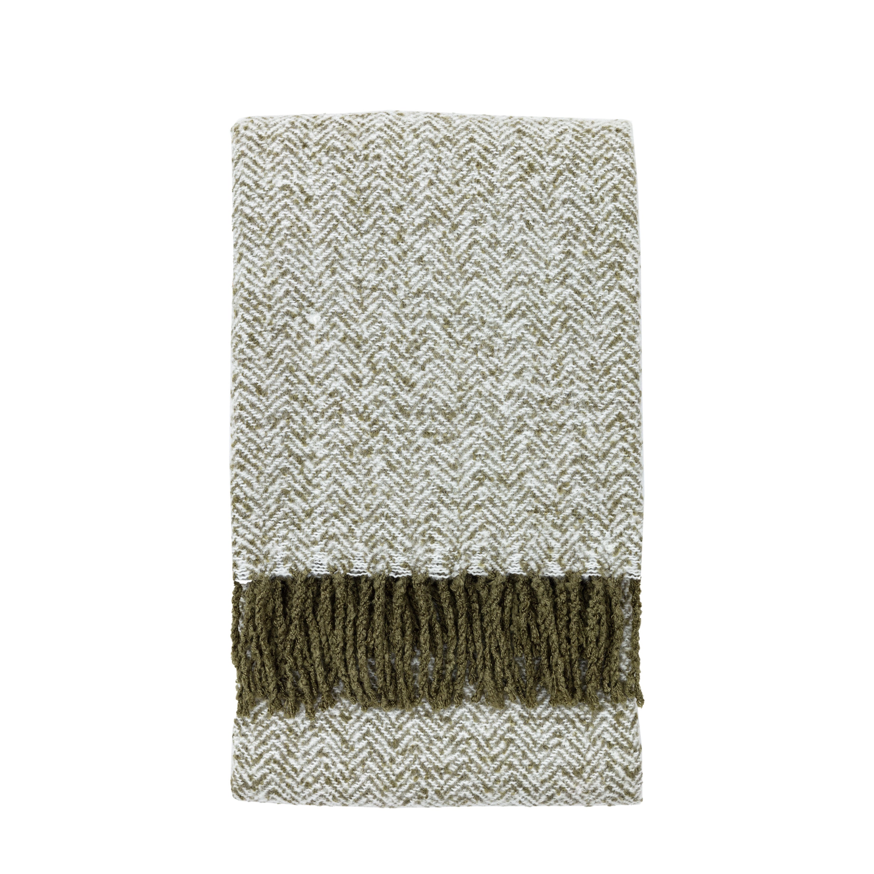 Herringbone Faux Mohair Throw Olive - Acrylic | Migo Interiors