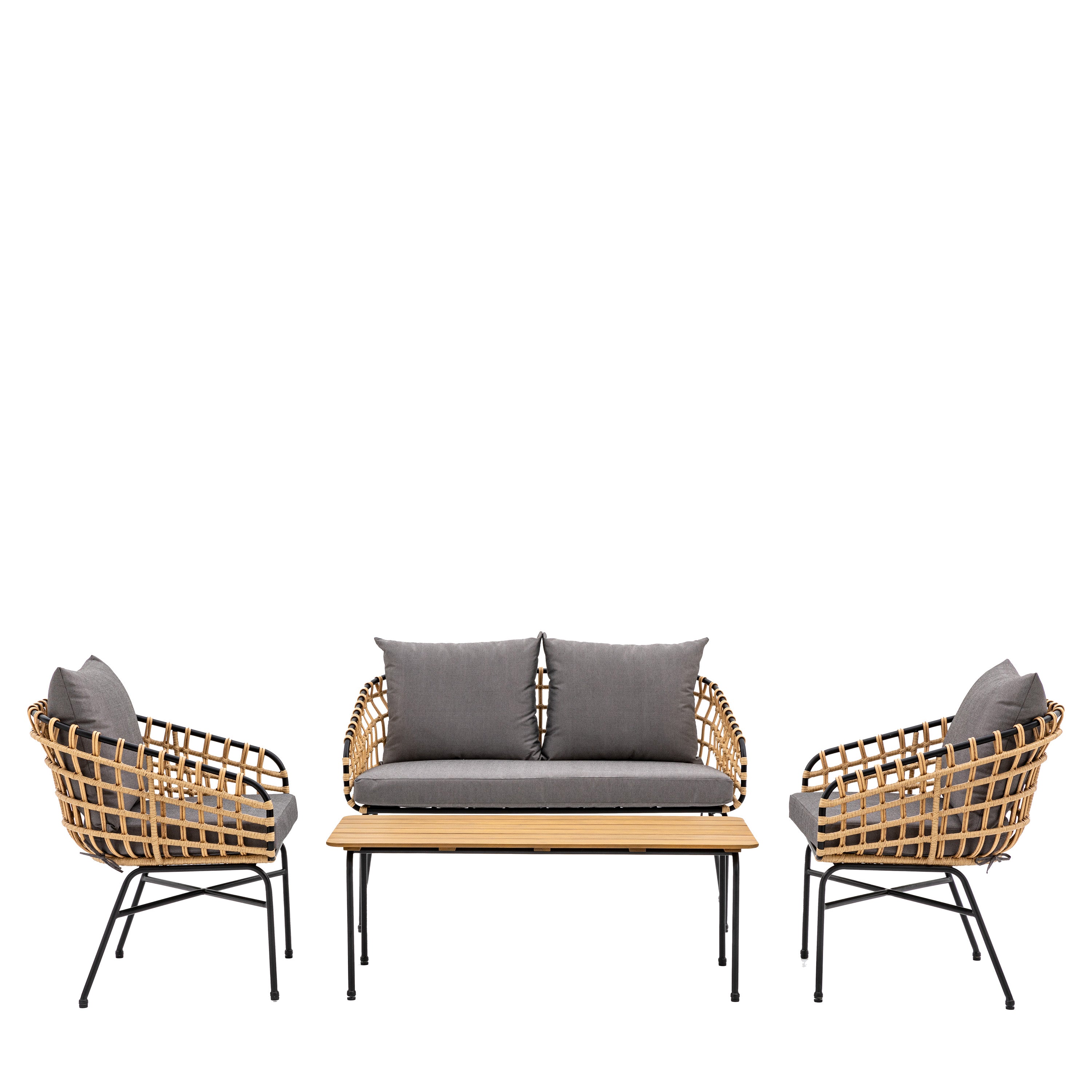 Antigua Lounge Set - Steel / Wicker / Acacia / Foam and Polyfibre / Polyester Fabric | Migo Interiors
