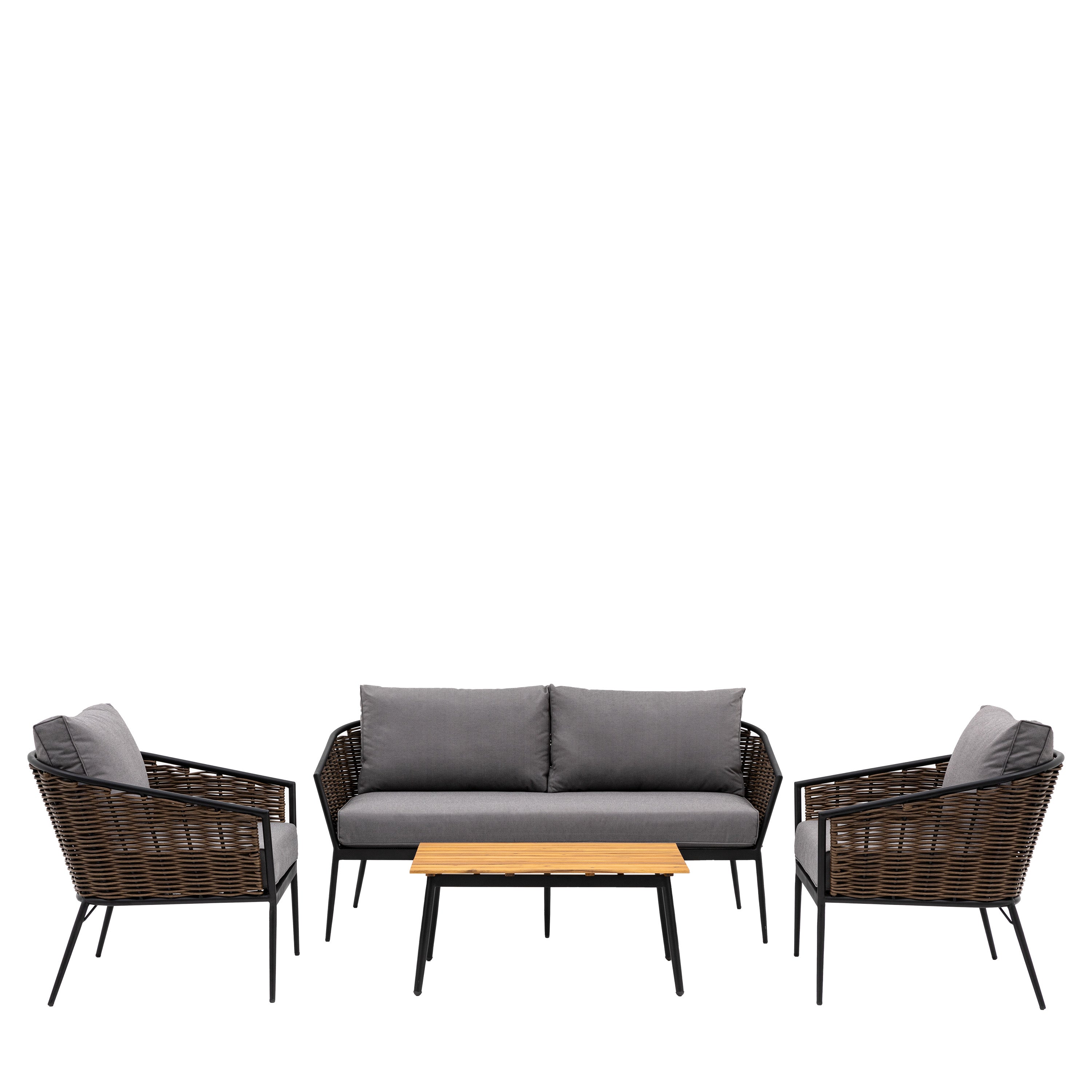Marzano Lounge Set - Aluminium / Round PE Rattan / Foam and Polyfibre / Acacia / Polyester Fabric | Migo Interiors