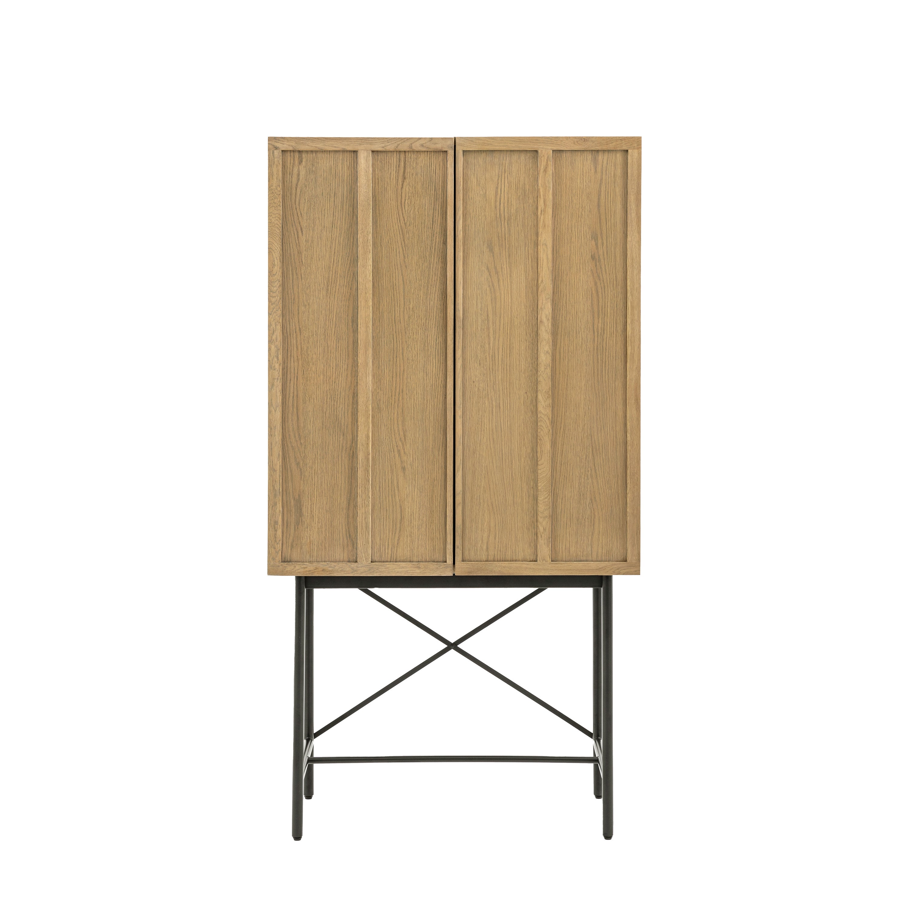 Panelled 2 Door Cocktail Cabinet - MDF / Acacia Veneer / White Oak / White Oak Veneer / Rubber Wood | Migo Interiors