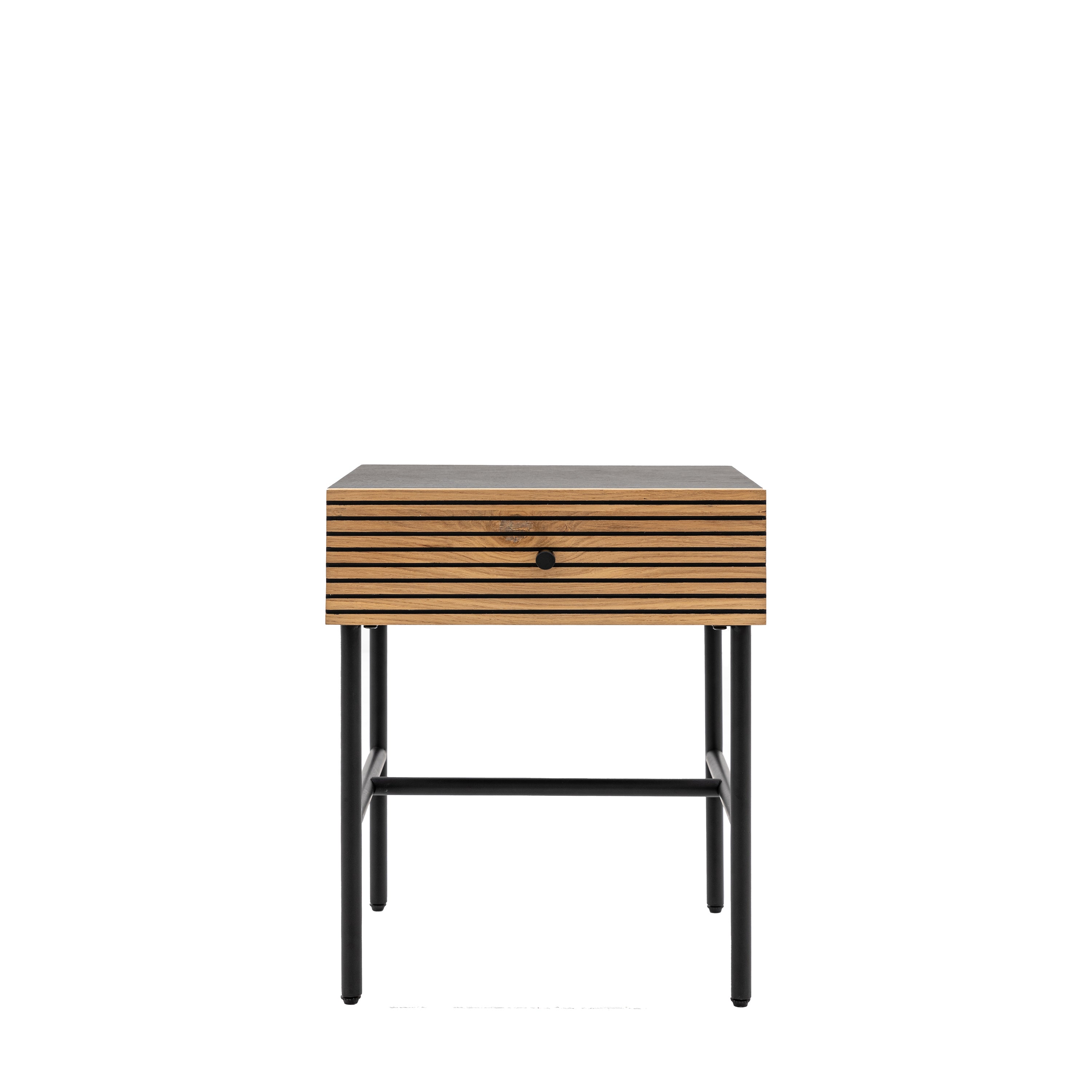 Hyland 1 Drawer Bedside - MDF Melamine / Iron / Oak Veneered MDF / MDF | Migo Interiors