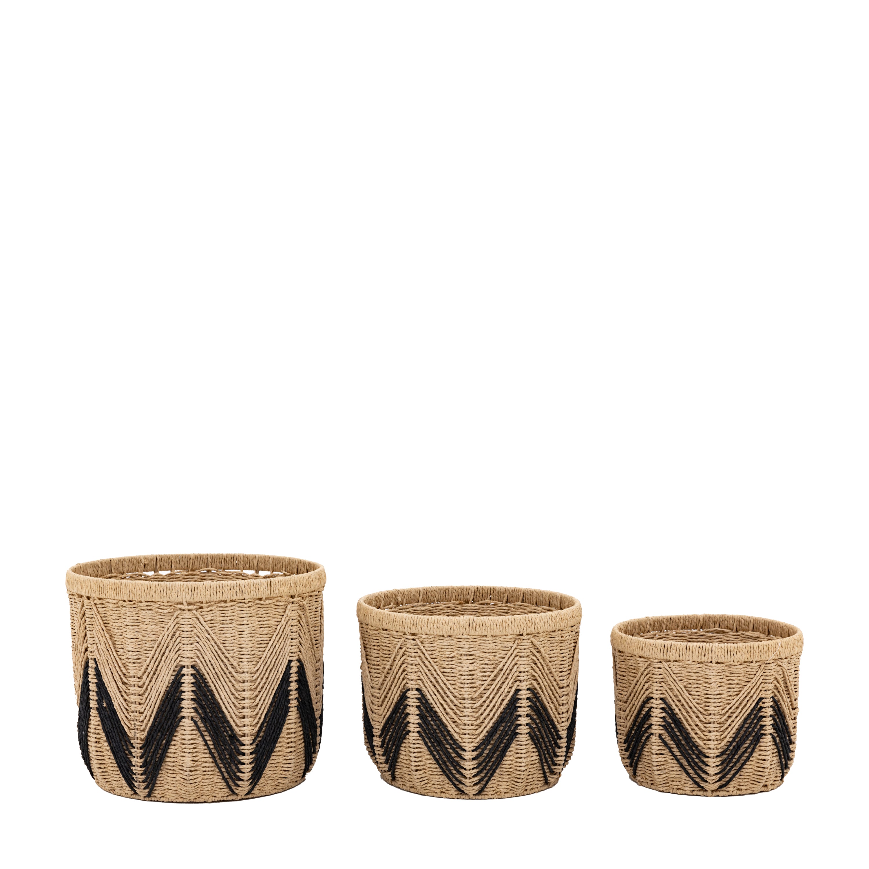 Cameroon Baskets Natural & Black (Set of 3) - Paper | Migo Interiors