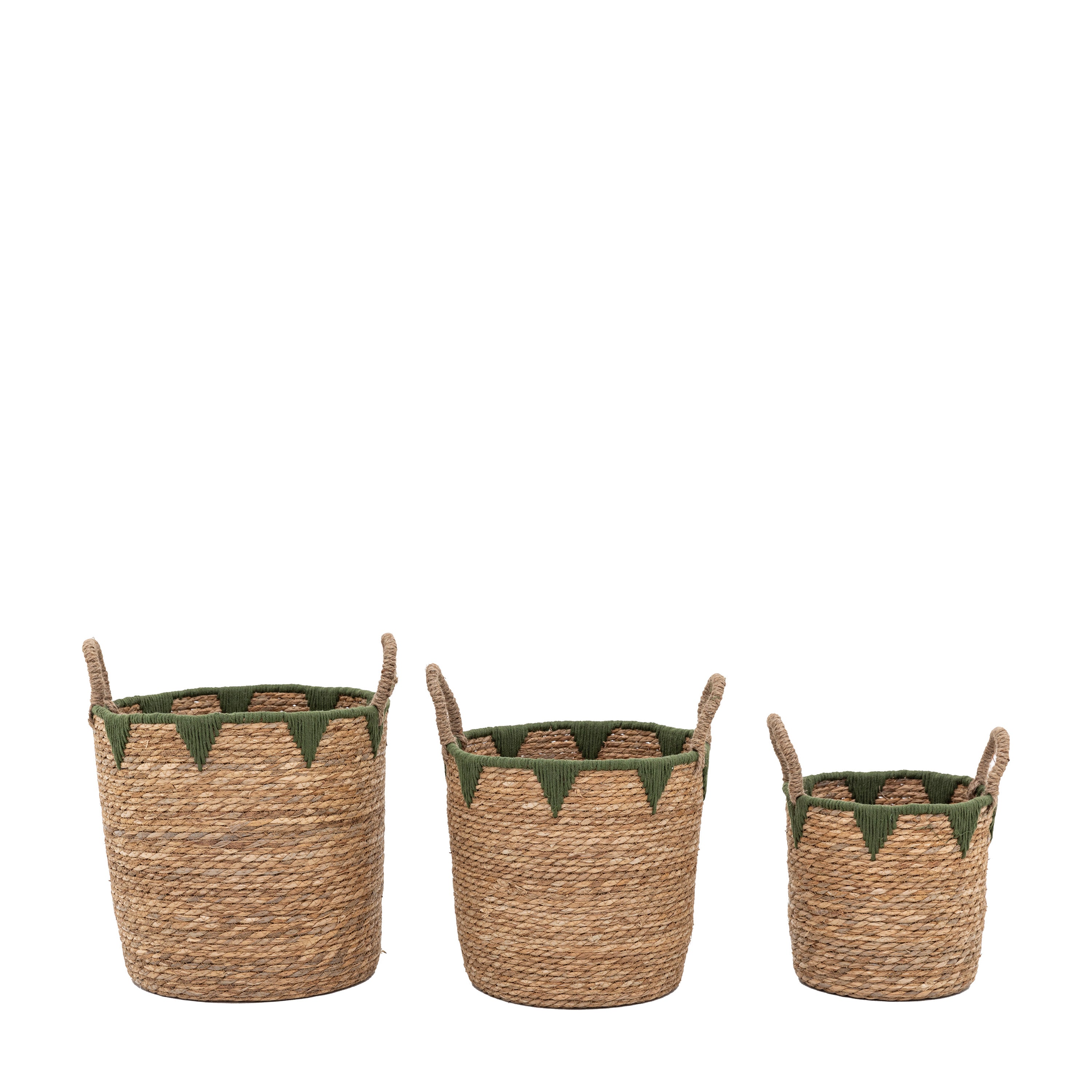 Elgon Baskets Natural & Green (Set of 3) - Seagrass  / Cotton Rope | Migo Interiors